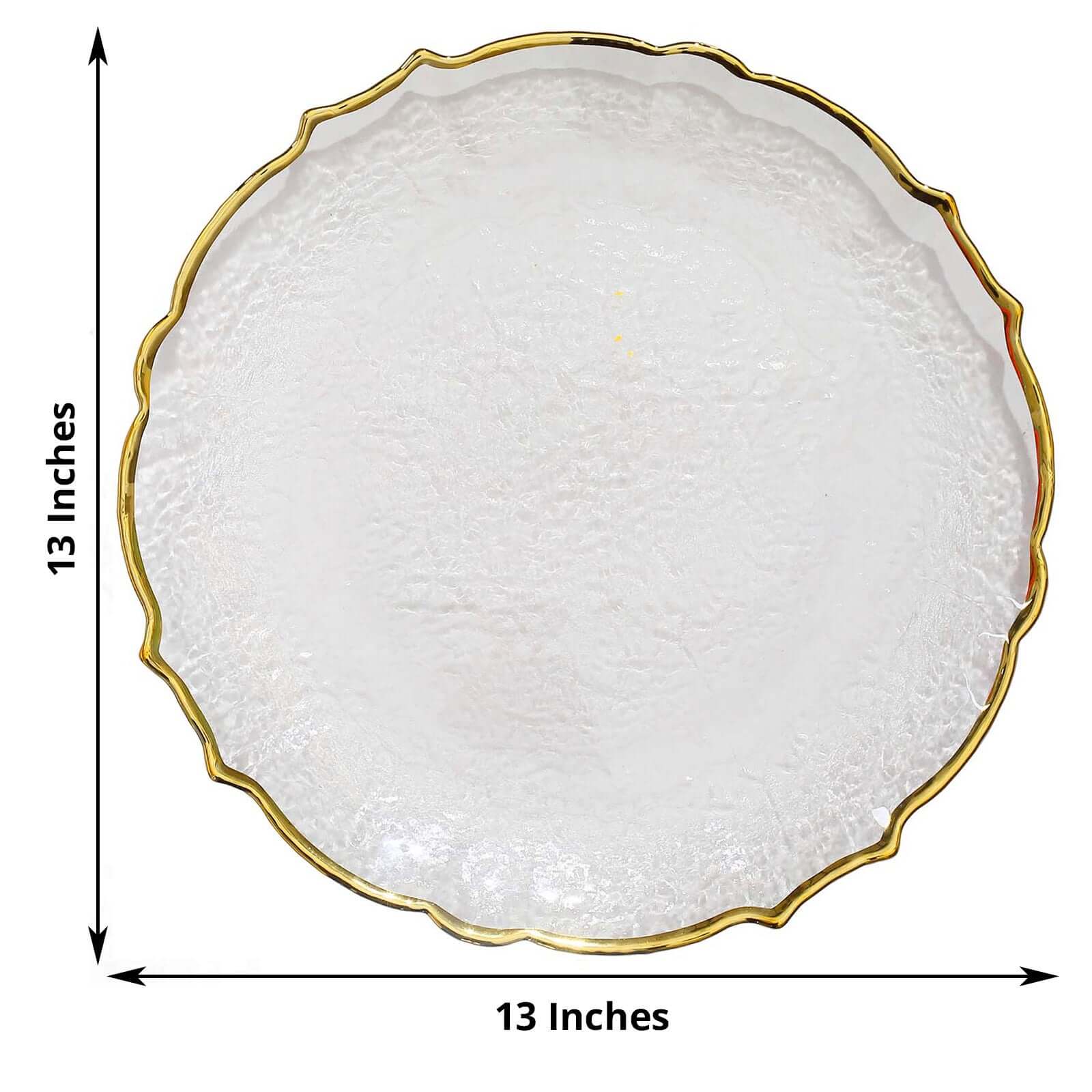 8-Piece Set of 13-Inch Clear Glass Charger Plates with Gold Sunflower Scalloped Edges