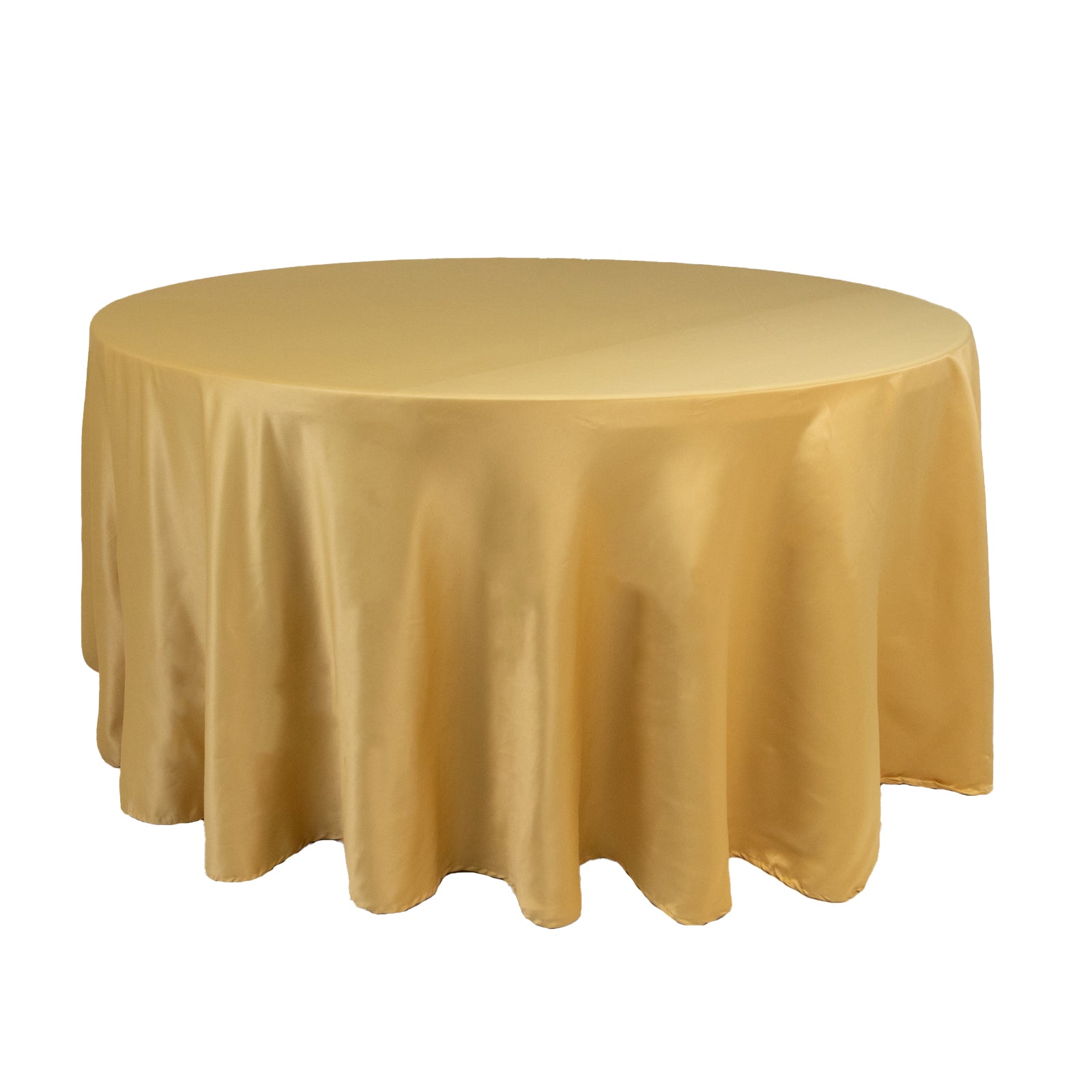 Hot Sale! 120-Inch Champagne Lamour Satin Round Seamless Tablecloth with Soft Sheen