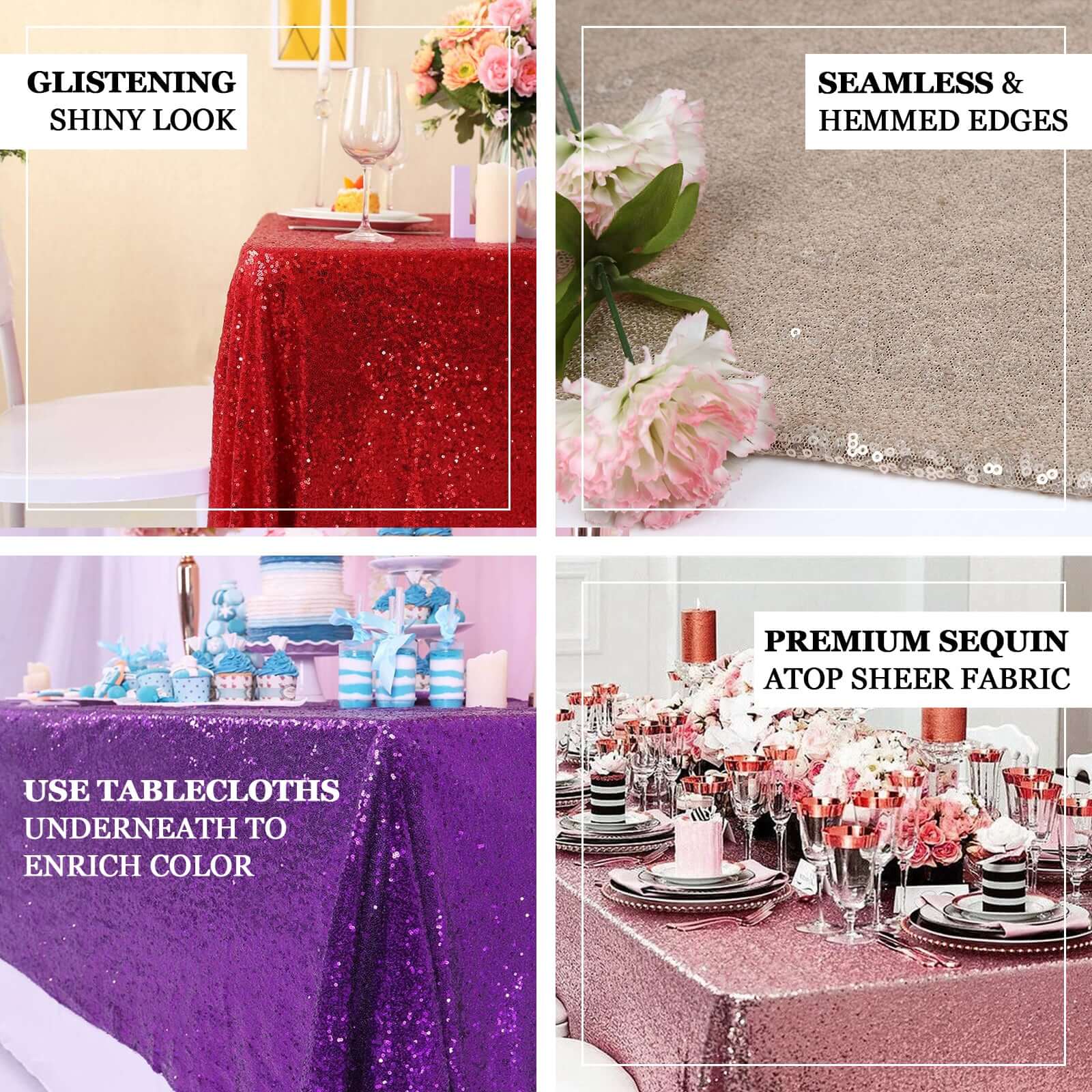 Rose Gold Glittering Sequin Rectangle Tablecloth, 60x126 Size