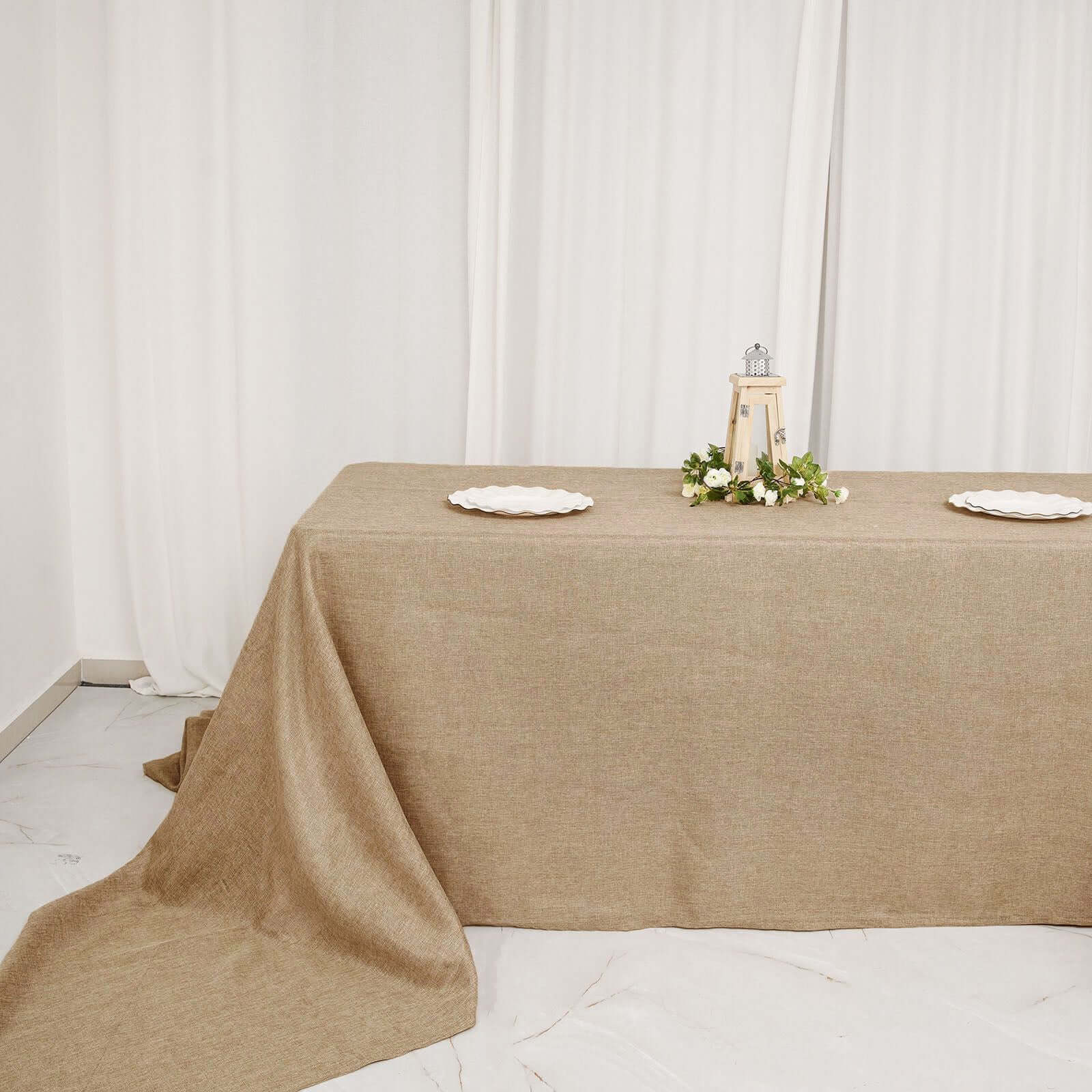 Natural Rustic Faux Burlap Jute Rectangle Tablecloth - Perfect for Events!
