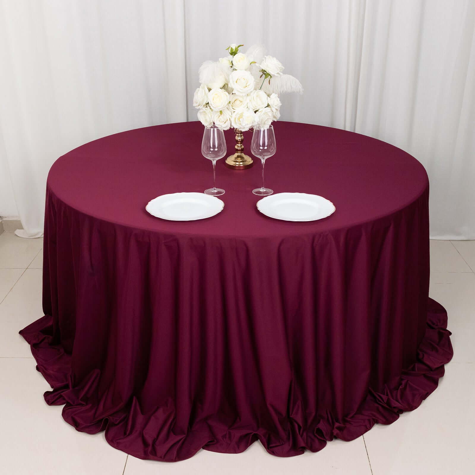 Hot Sale! Premium Burgundy 132' Round Scuba Tablecloth - Wrinkle & Stain Resistant