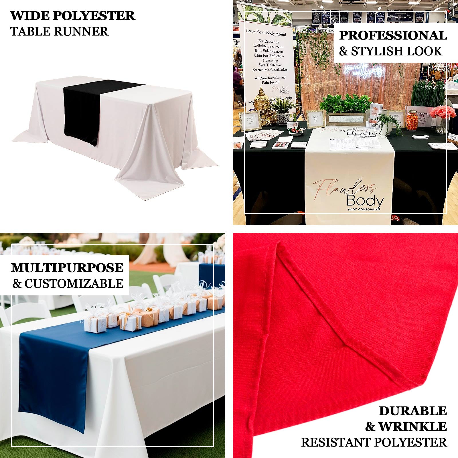 Durable Red Polyester 36x72 Table Runner for Trade Shows
