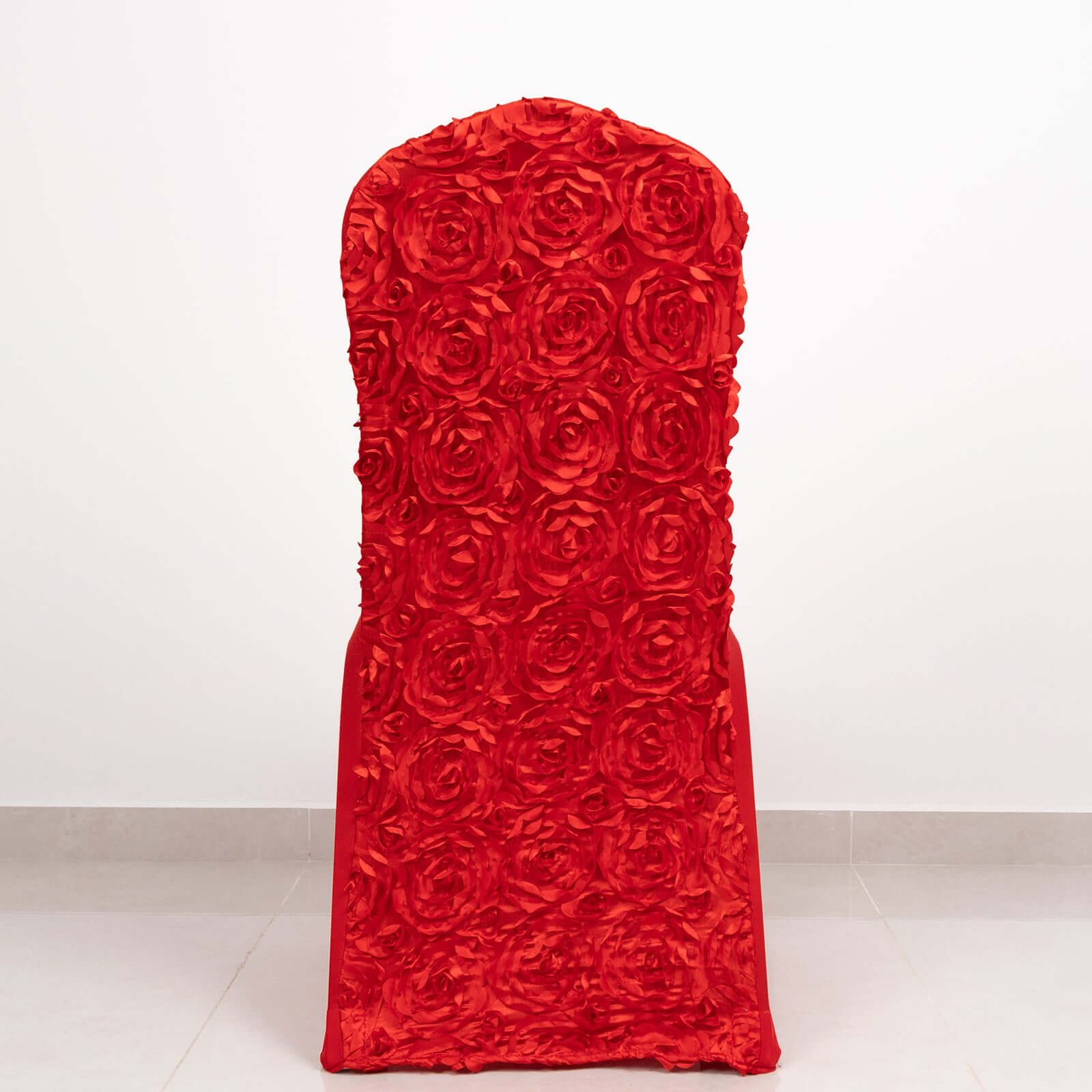 Red Satin Rosette Stretch Slip-On Cover for Banquet Chairs - Great Value!