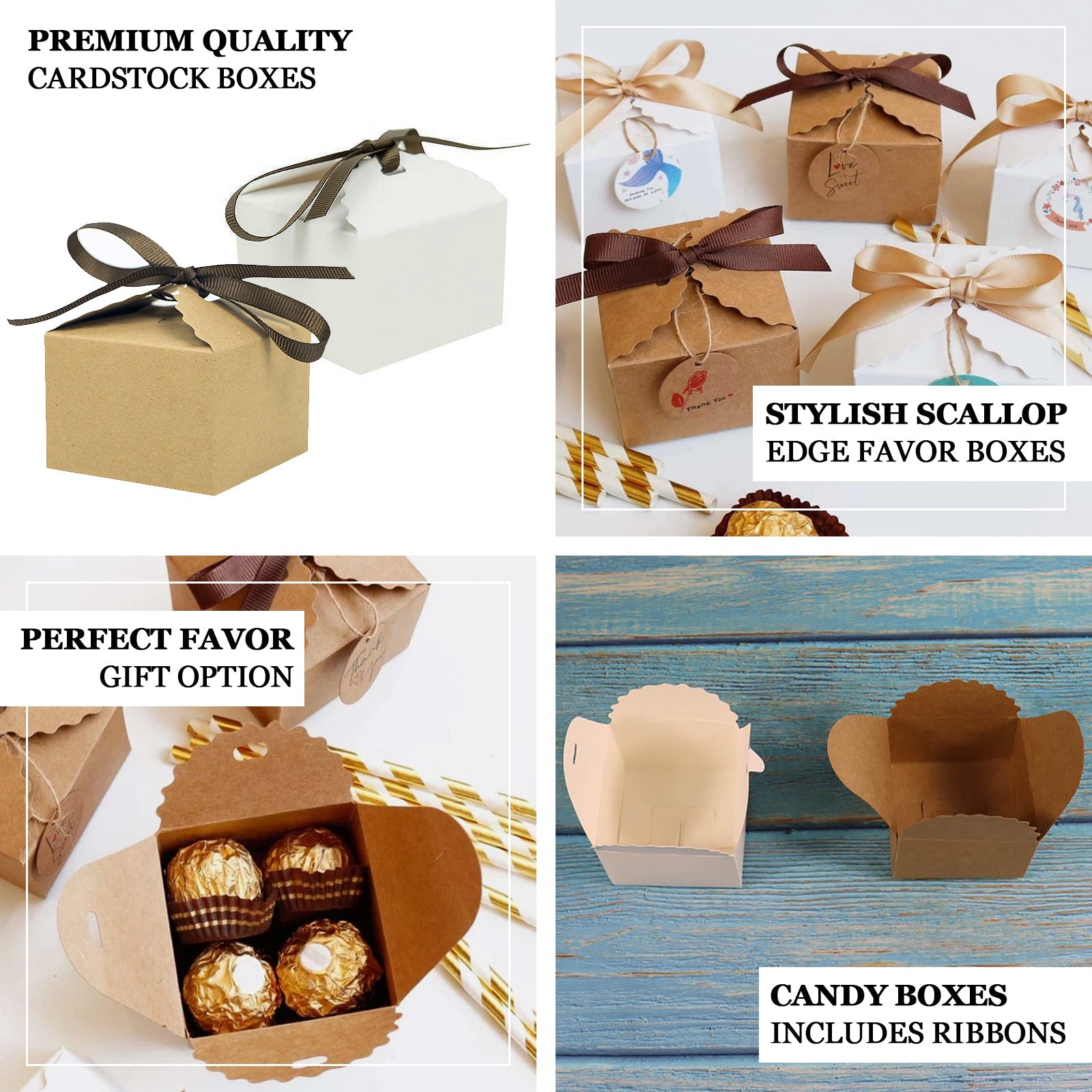 25-Piece Set of 2.5x2.5 White Cardstock Gift Boxes with Brown Grosgrain Ribbons