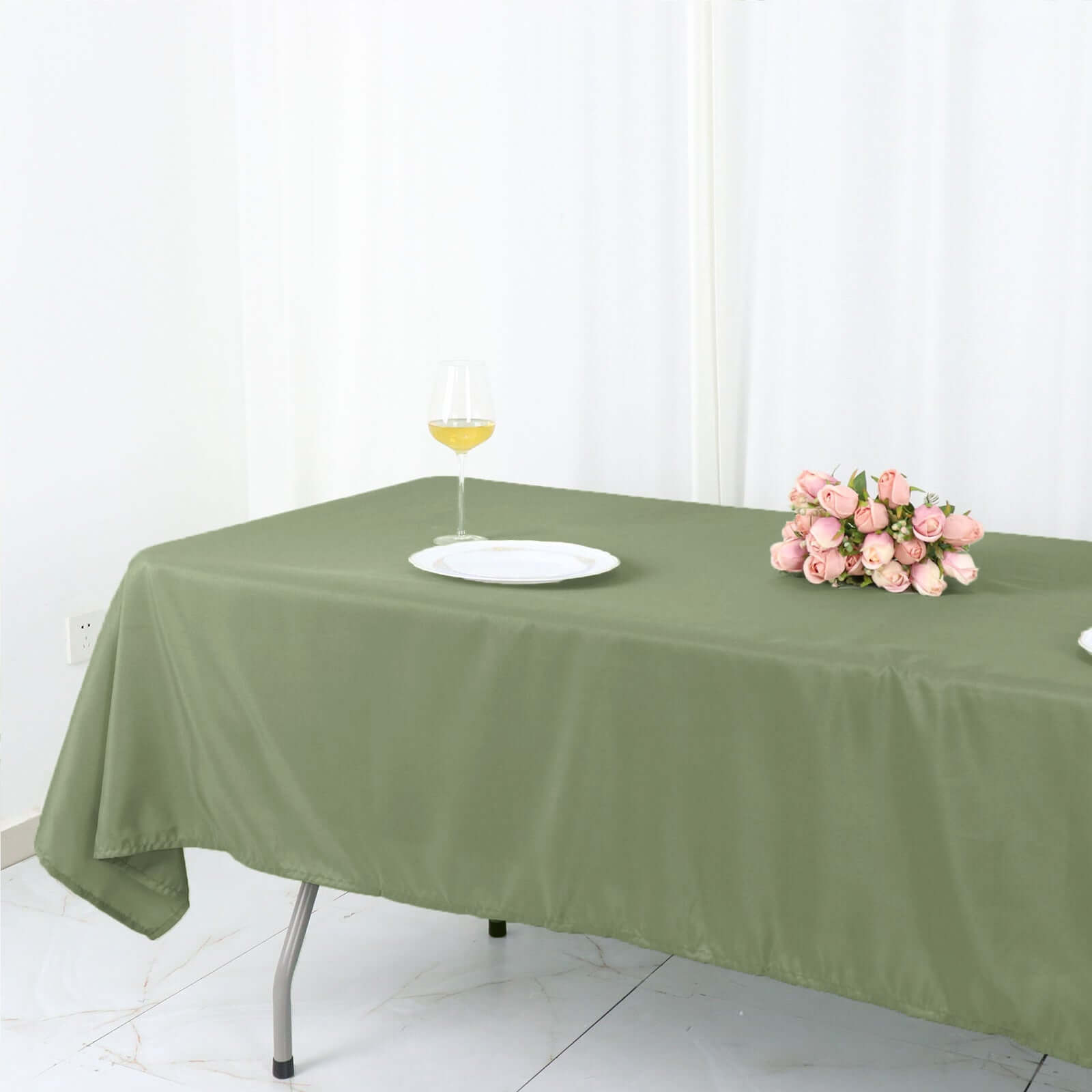 Dusty Sage Green 60x102 Polyester Rectangle Tablecloth - Durable & Stylish