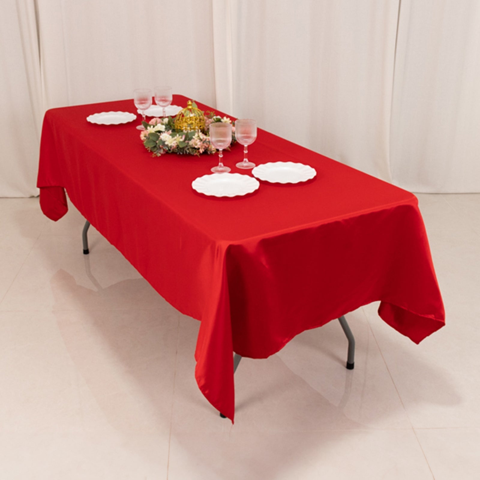 Red Lamour Satin Rectangle Tablecloth (60x102) - Durable & Silky Soft, Great Deal!