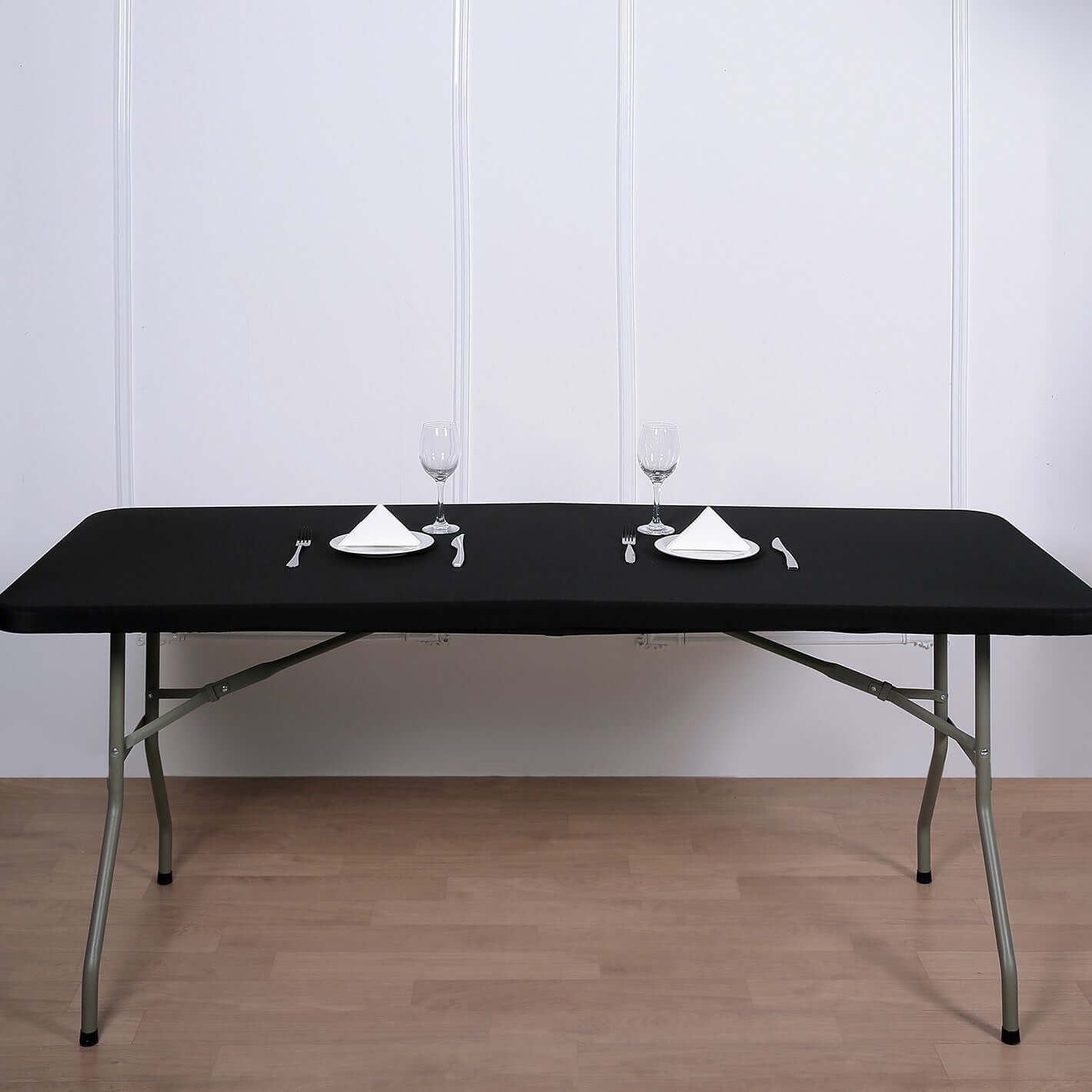 Black Spandex Table Topper - Stretchy, Wrinkle-Free & Fitted (96x30)