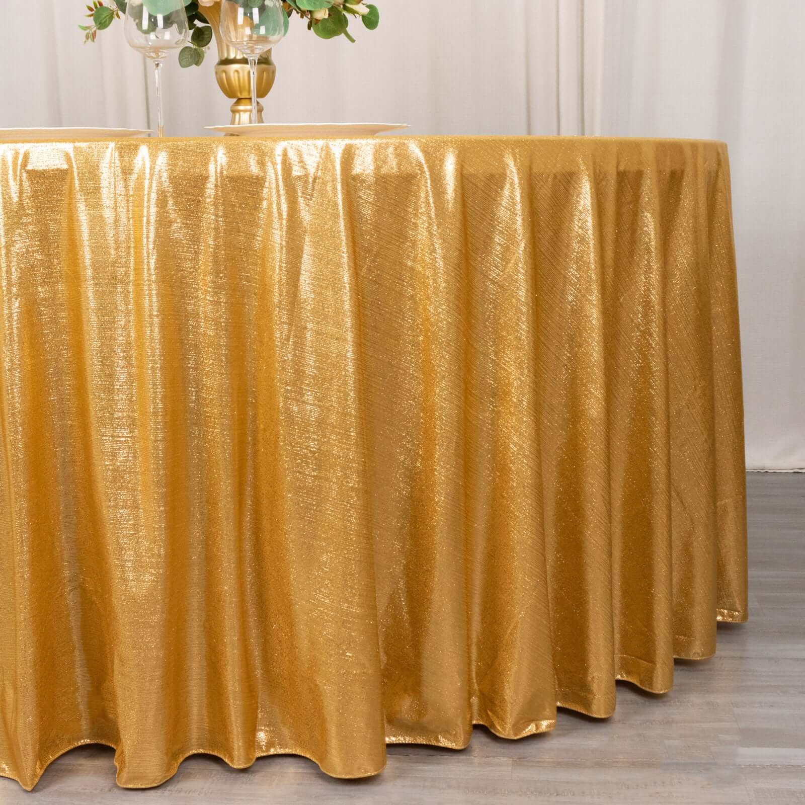 Sparkling Gold Sequin Dots Polyester 120-Inch Round Wrinkle-Free Tablecloth for Stylish Events