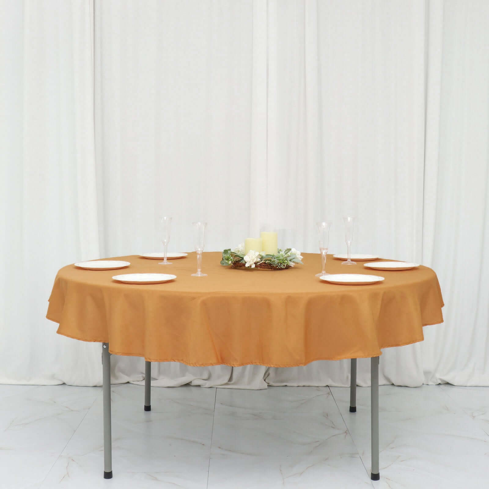 Gold 70-Inch Polyester Round Tablecloth - Durable, Wrinkle-Resistant for Daily Use