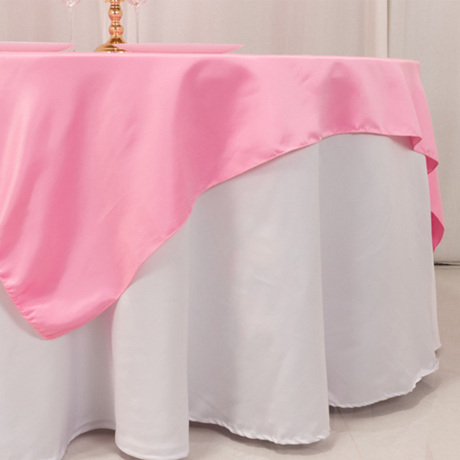 Hot! Pink Lamour Satin 72x72 Square Table Overlay with Smooth Finish