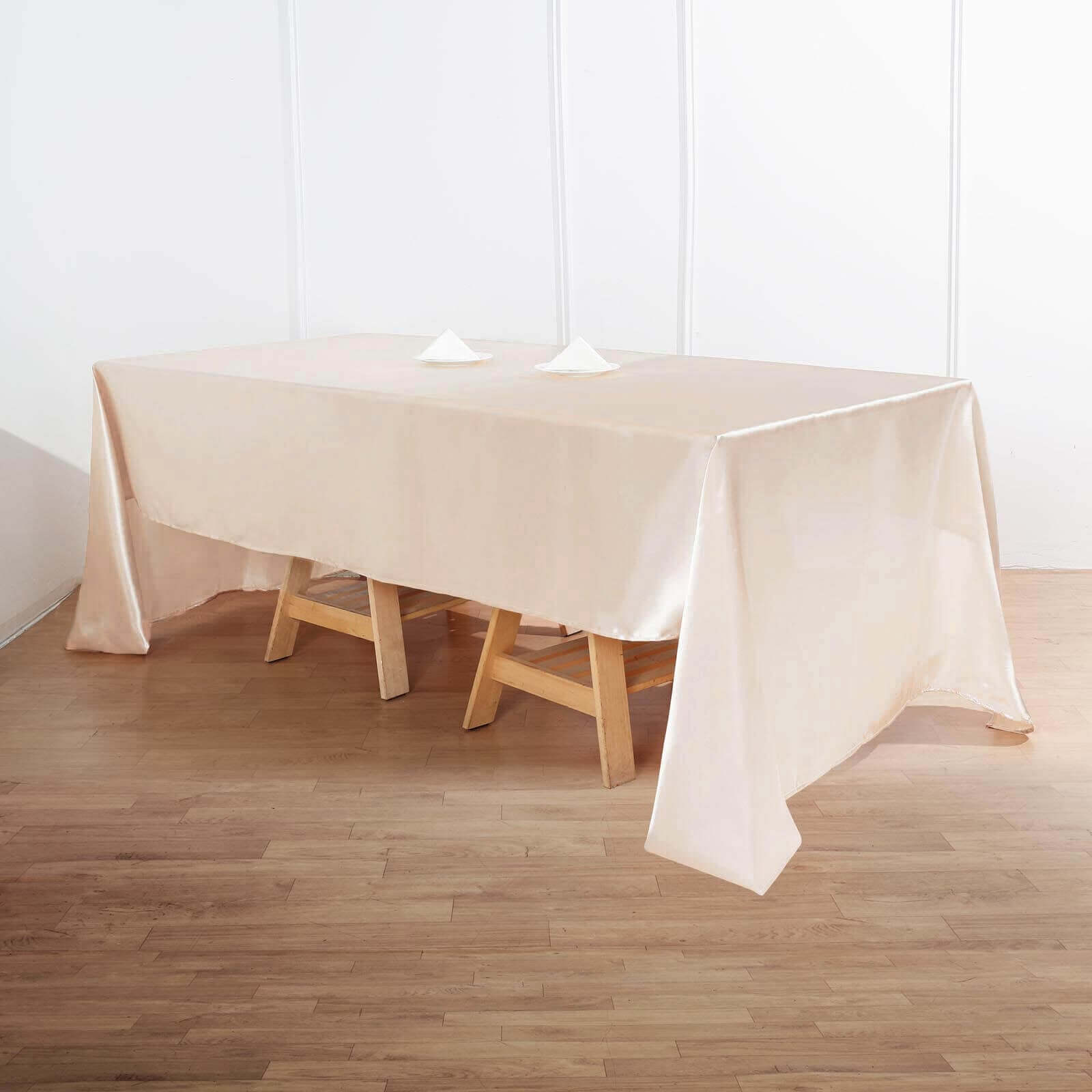 Beige Satin 60x126 Rectangular Tablecloth - Smooth & Lustrous, Ideal for Events