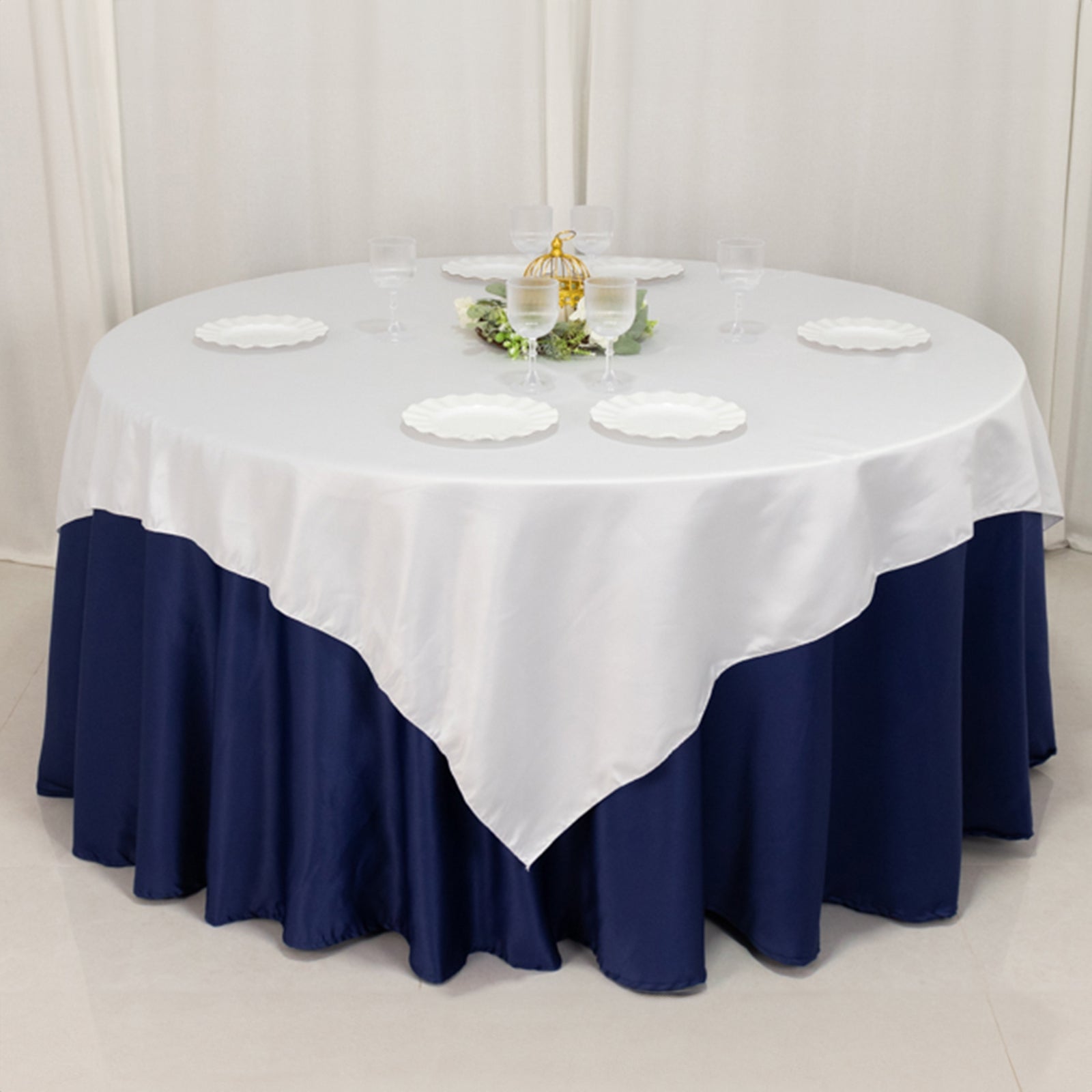 Luxury White Lamour Satin 72x72 Square Table Overlay for Special Events