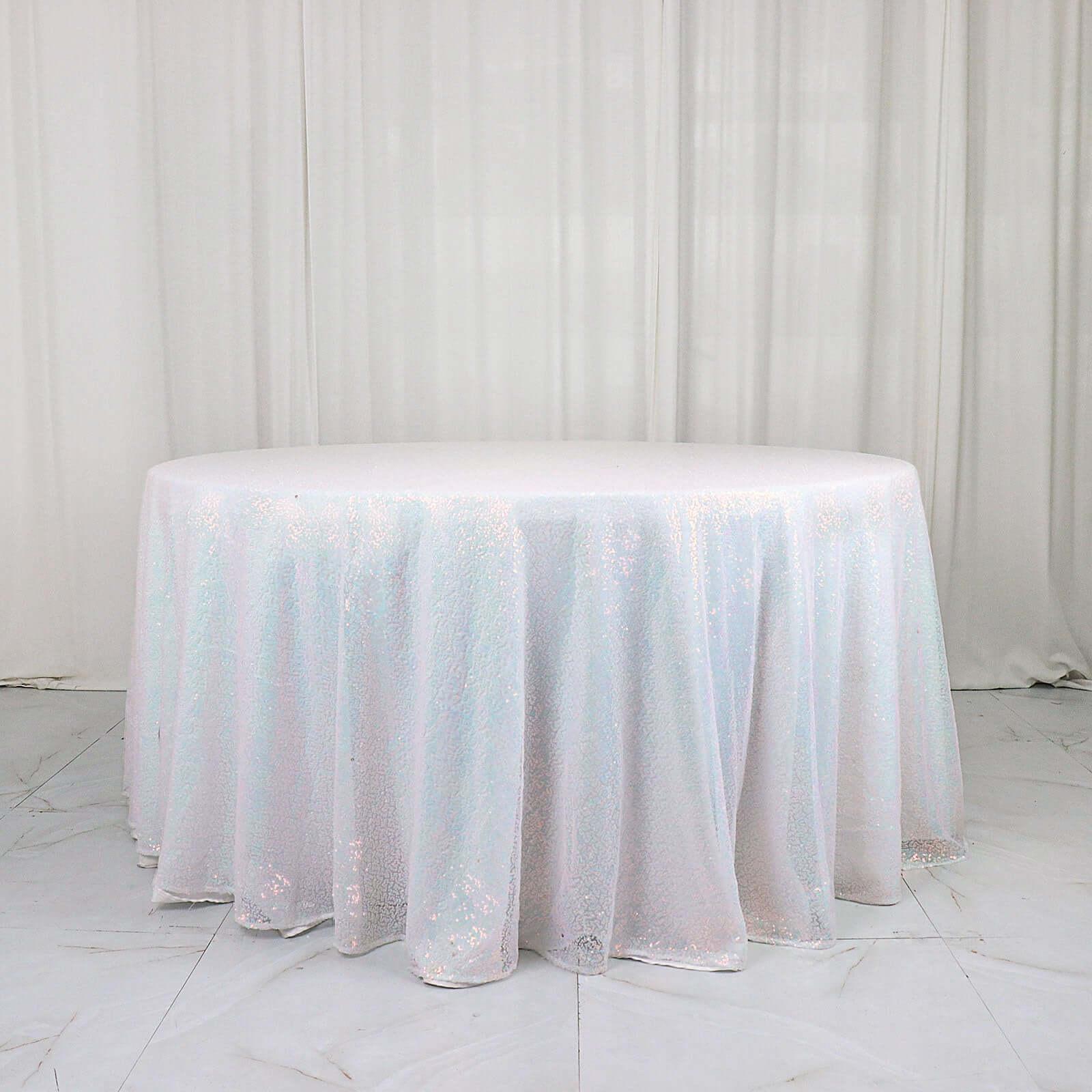 Hot! 120" Iridescent Blue Sequin Round Tablecloth - Seamless Glitter Cover