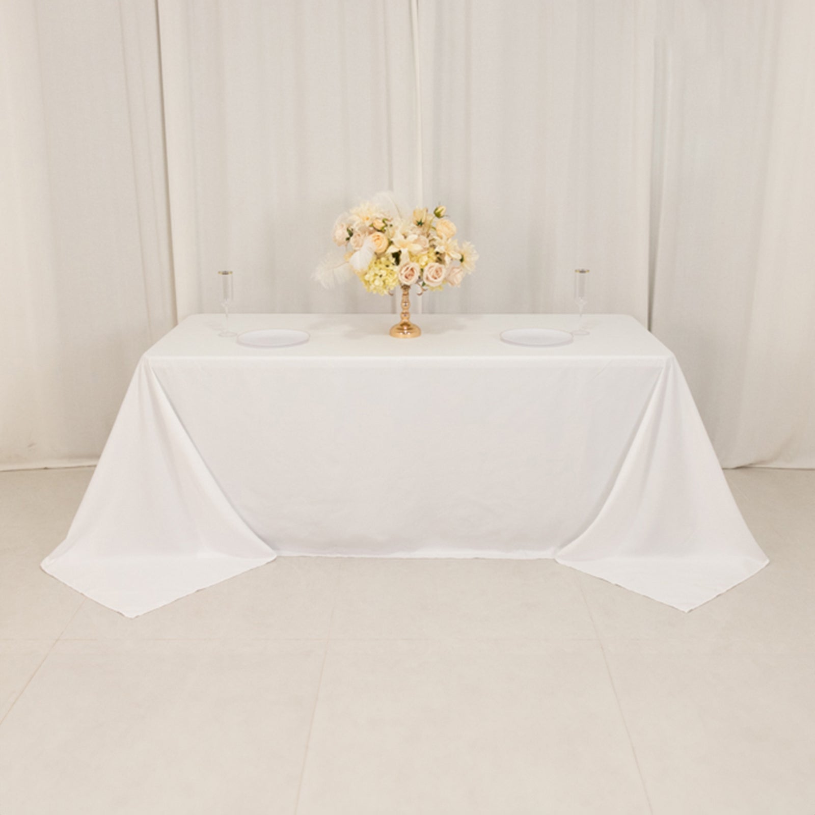 Exclusive White Cotton Blend 90x132 Rectangle Wrinkle - Resistant Tablecloth for Elegant Occasions