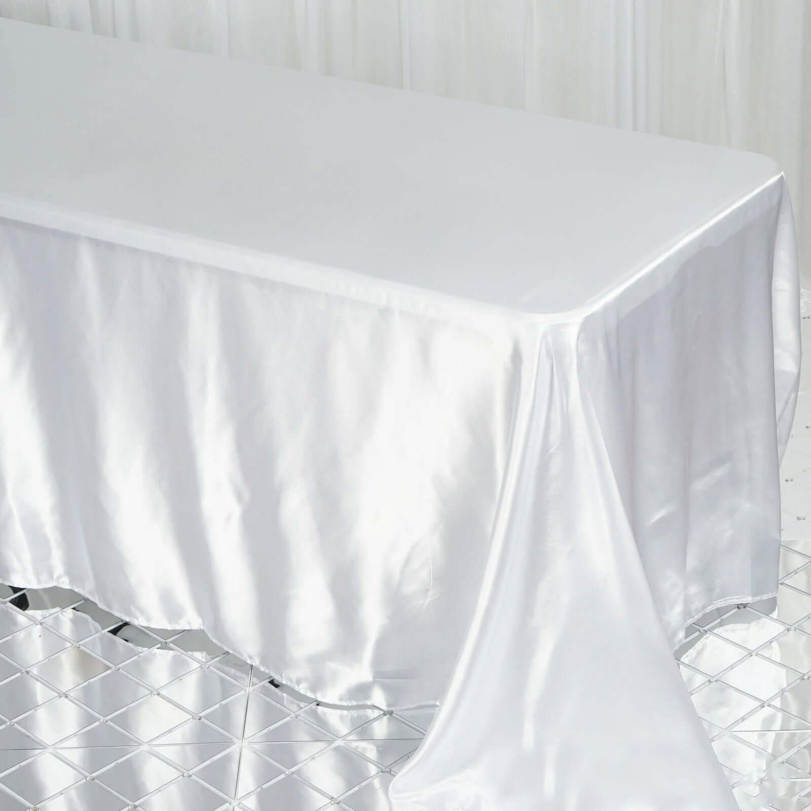 Exclusive White Satin 90x132 Rectangular Seamless Tablecloth for Weddings & Parties