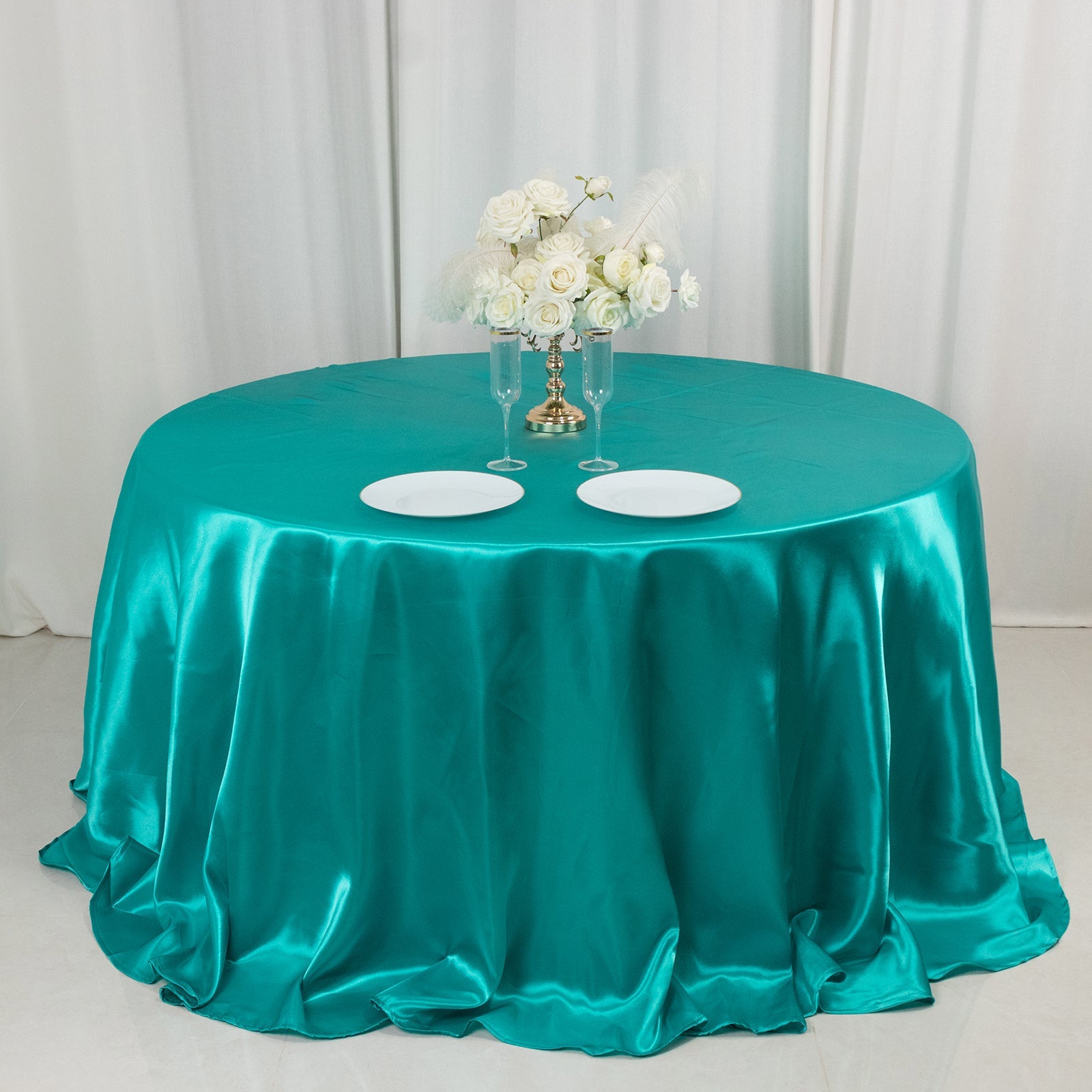Hot! Turquoise Satin 132' Round Seamless Tablecloth