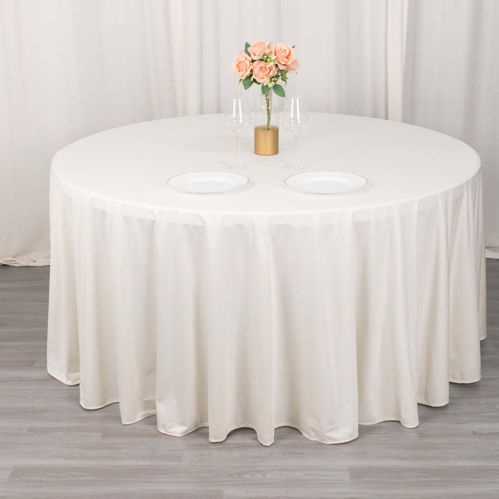Ivory 120-Inch Premium Scuba Round Tablecloth - Stain & Wrinkle Resistant