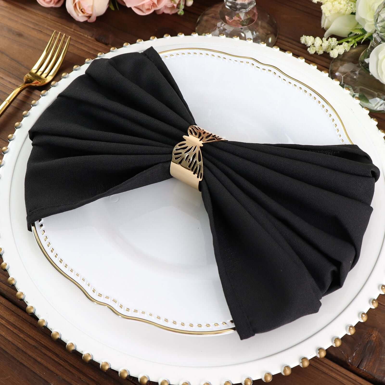 5-Piece Set of Premium Black 20x20 Polyester Dinner Napkins - Stain & Wrinkle Resistant