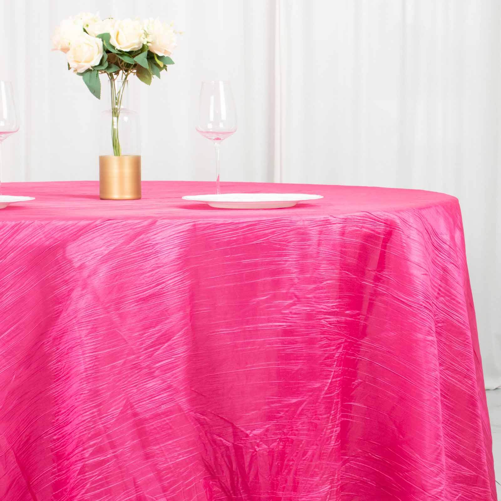 Seamless Accordion Crinkle Fuchsia Taffeta 120 Round Tablecloth