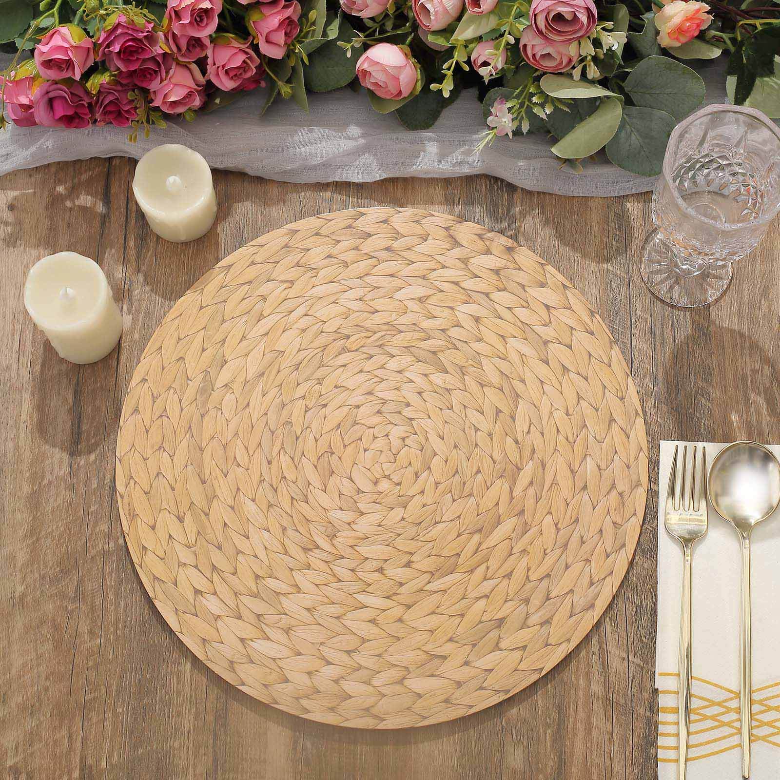 Amazing 6-Pack Disposable Round Cardboard Table Placemats with Woven Rattan Print, 13