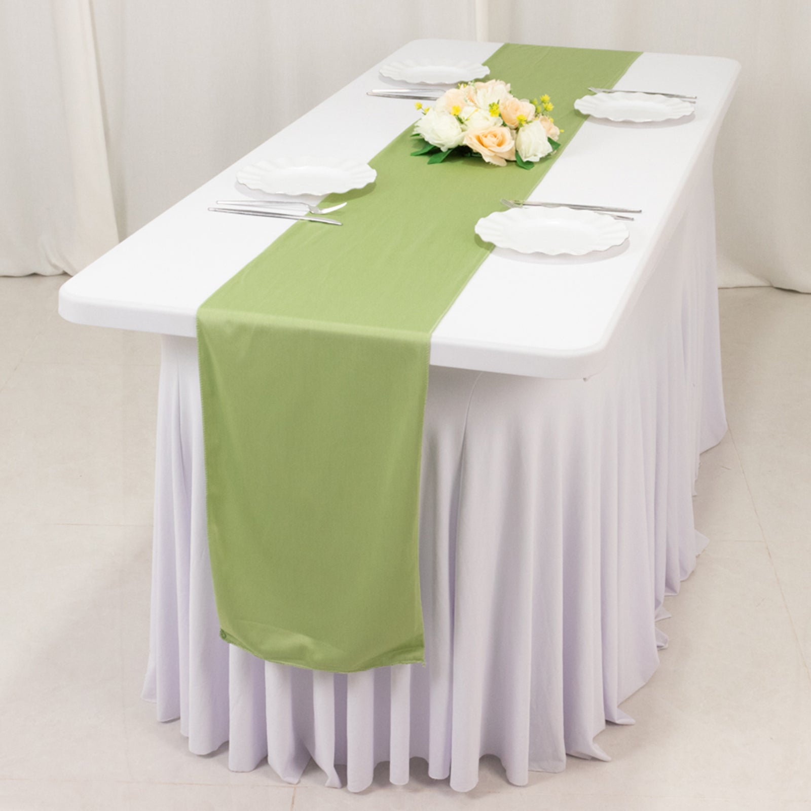 Premium Wrinkle-Free Sage Green Scuba Polyester Table Runner (12x108 Inches) for Events