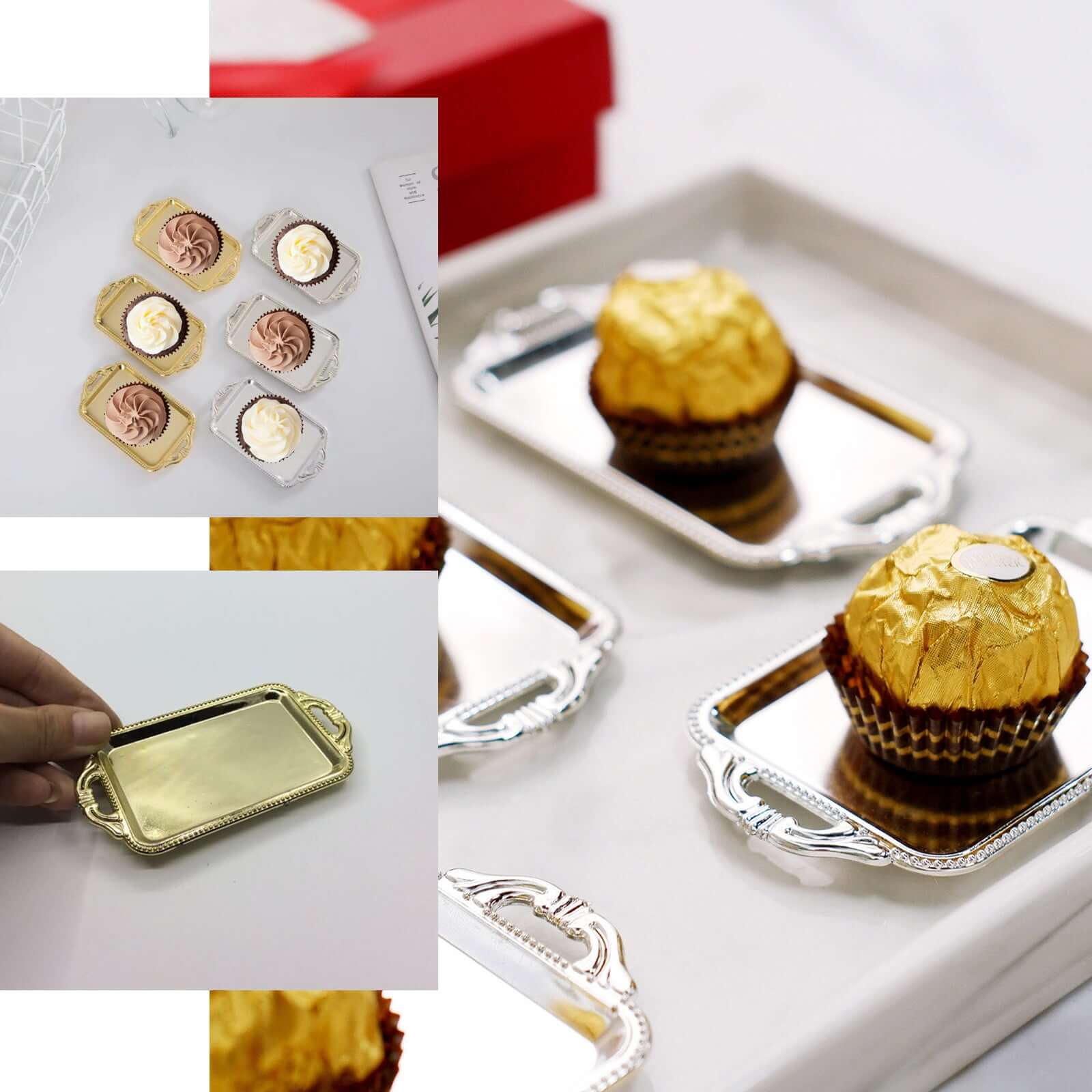 12-Piece Gold Rectangular Mini Display Trays for Candy and Party Favors