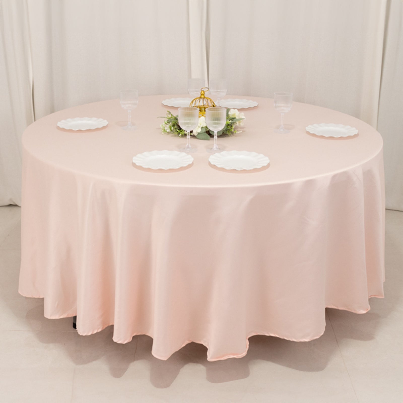Durable Silk-Like Blush Lamour Satin 108-Inch Round Tablecloth