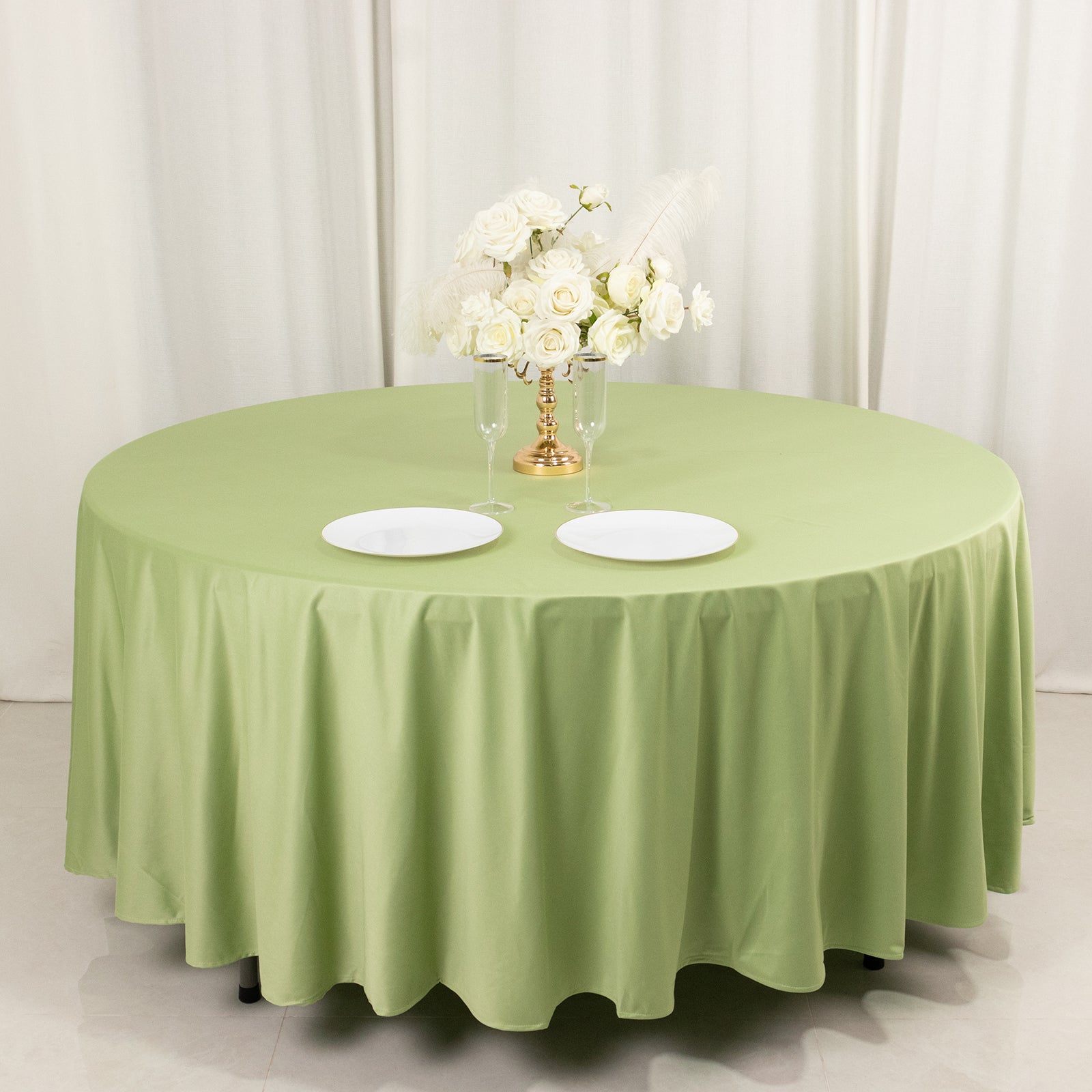 Hot Sale! Premium Sage Green 108" Round Scuba Tablecloth - Wrinkle & Stain Free