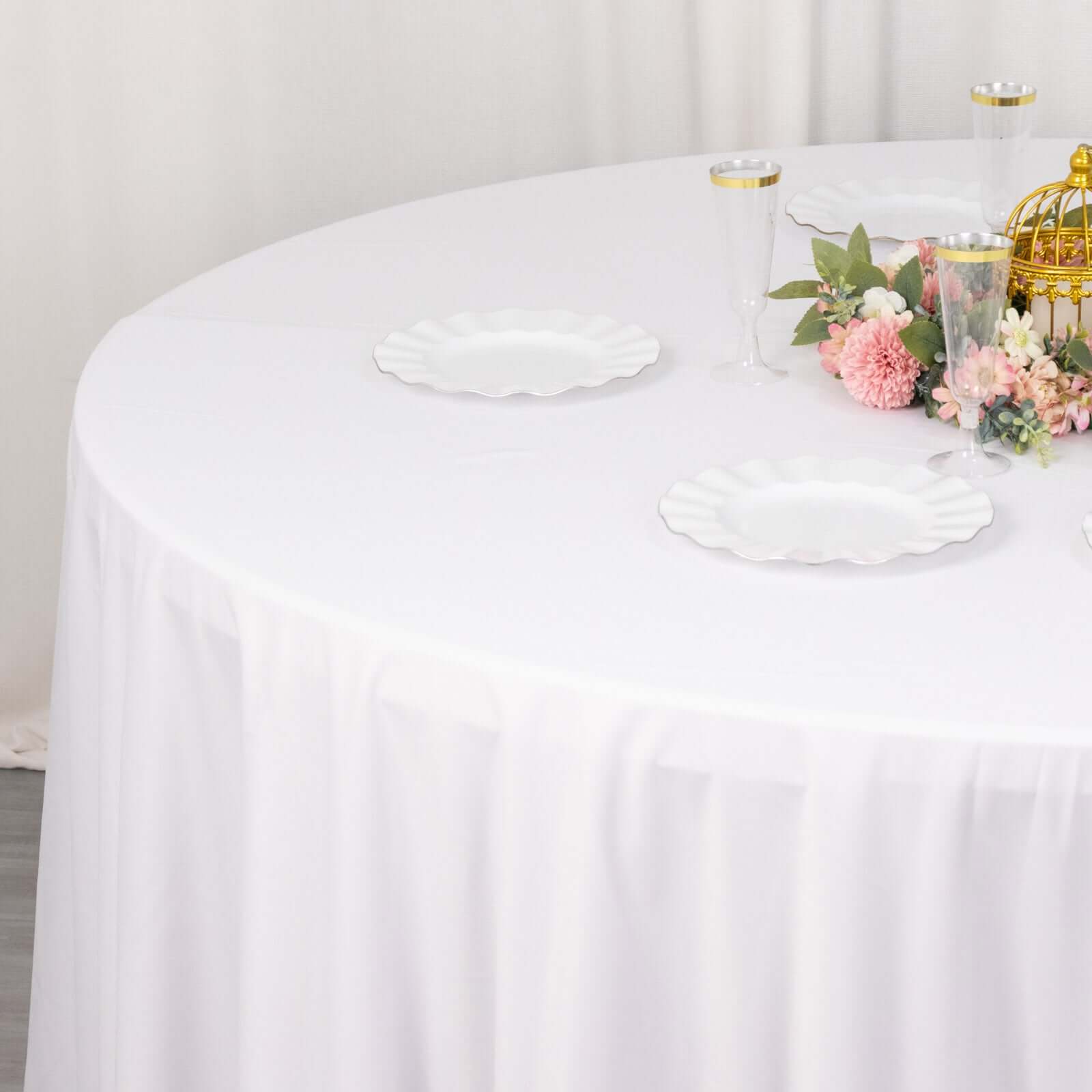Exclusive Premium Scuba 120-Inch Round White Tablecloth - Wrinkle & Stain-Free for Weddings and Events