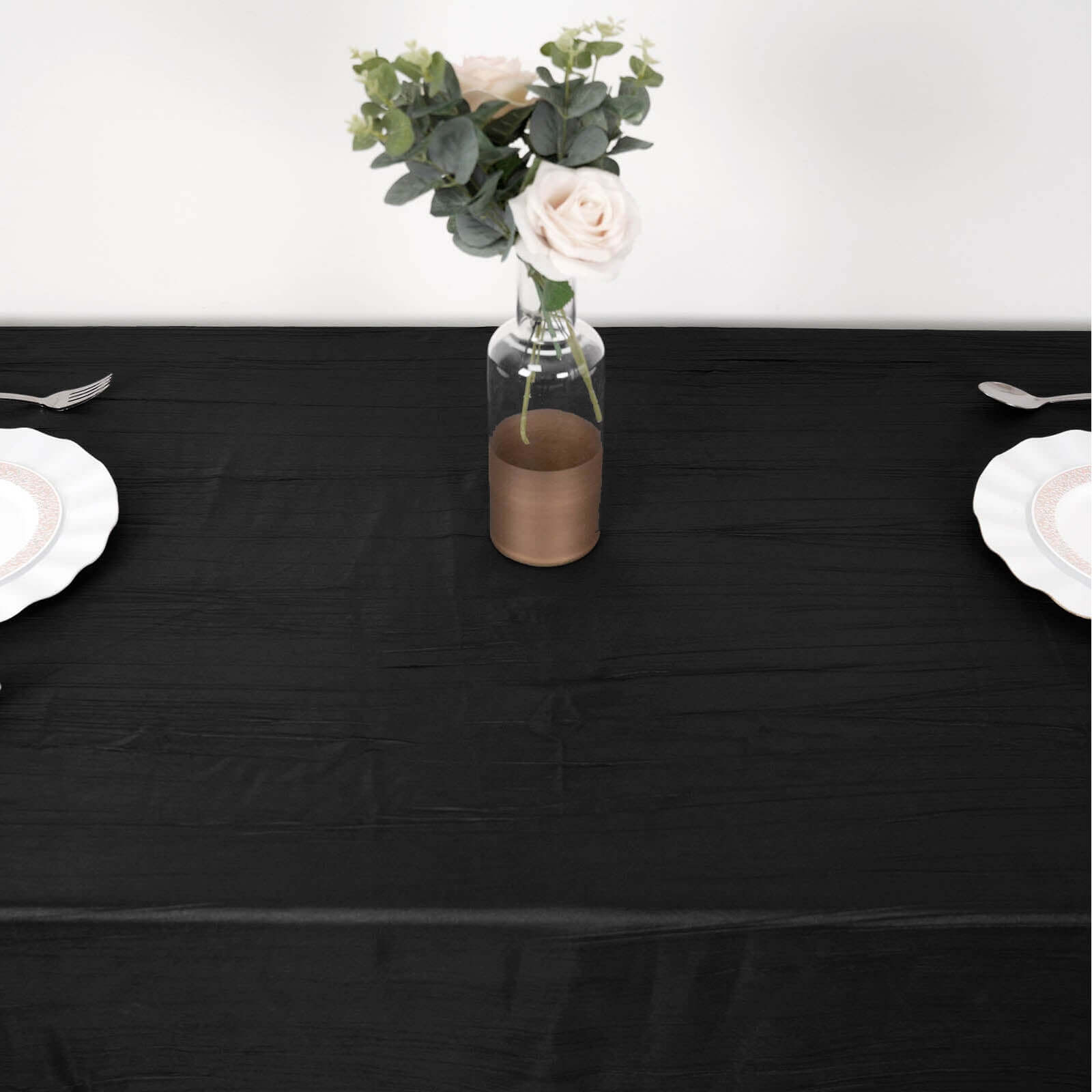 Black Crinkle Taffeta Rectangle Tablecloth 90x132 - Seamless Design for Elegant Gatherings