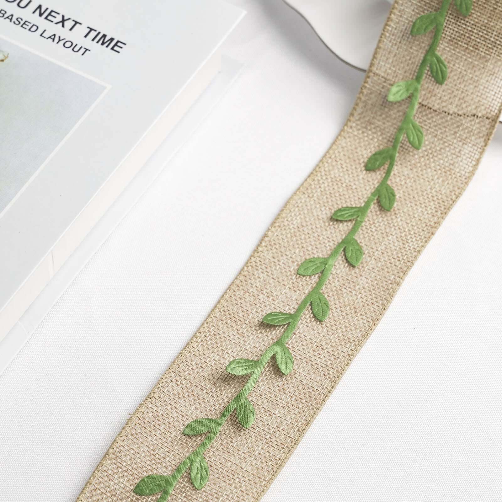 67FT Olive Green Artificial Vines Leaf Ribbon Trim - Ideal for DIY Party & Wedding Home Decor
