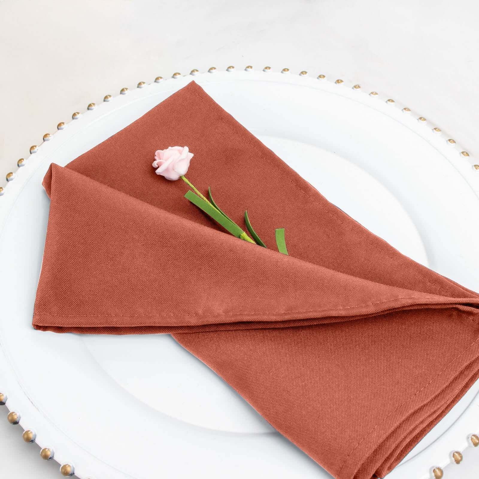 5-Piece Set of Wrinkle-Resistant & Durable 20x20 Terracotta (Rust) Premium Polyester Dinner Napkins