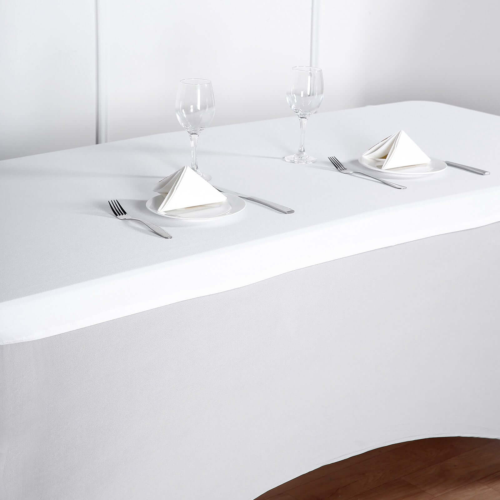White Stretch Spandex 72x30 Rectangle Fitted Table Topper - Durable & Sleek