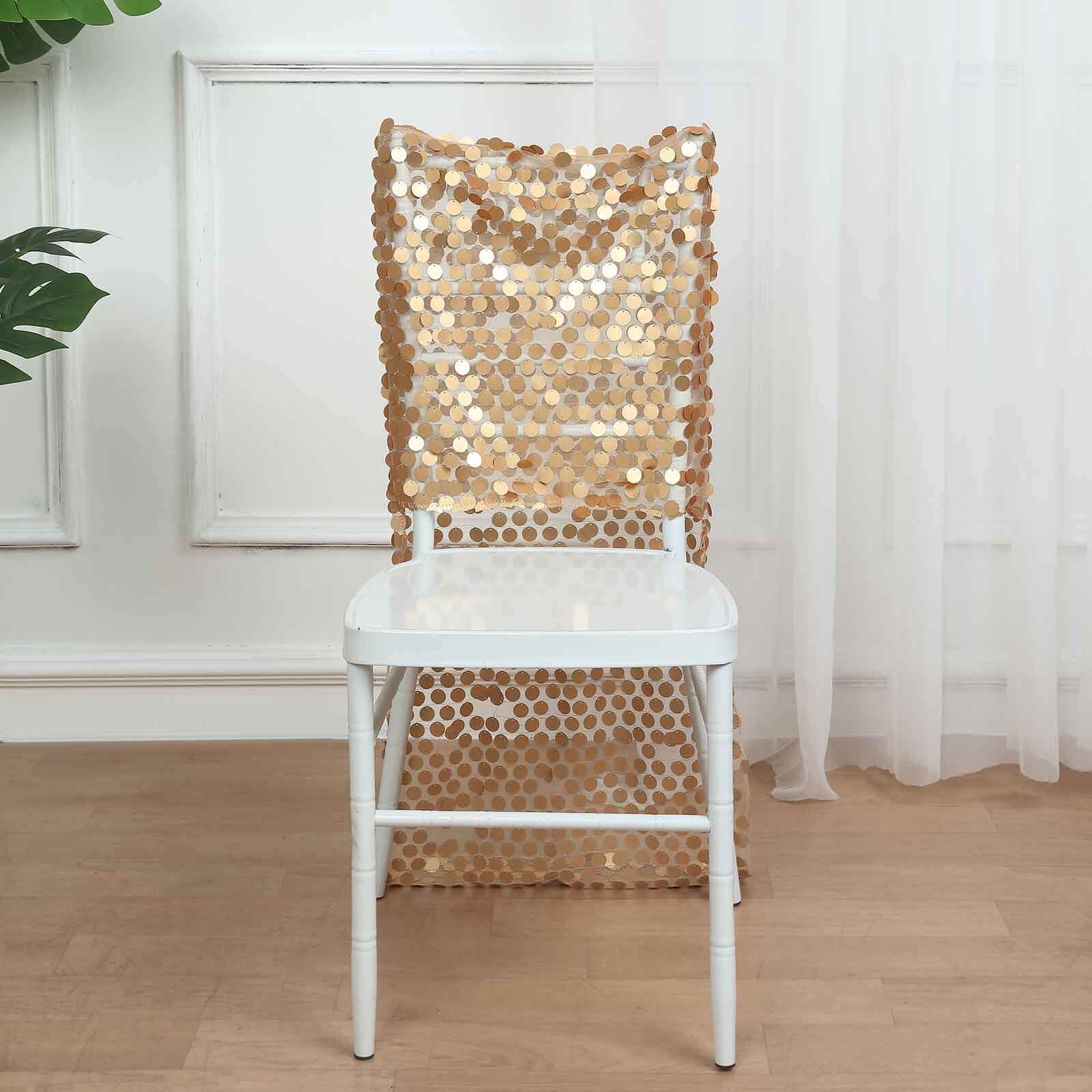 Matte Champagne Sequin Chair Slipcover for Chiavari Chairs - Glittering Big Payette Design