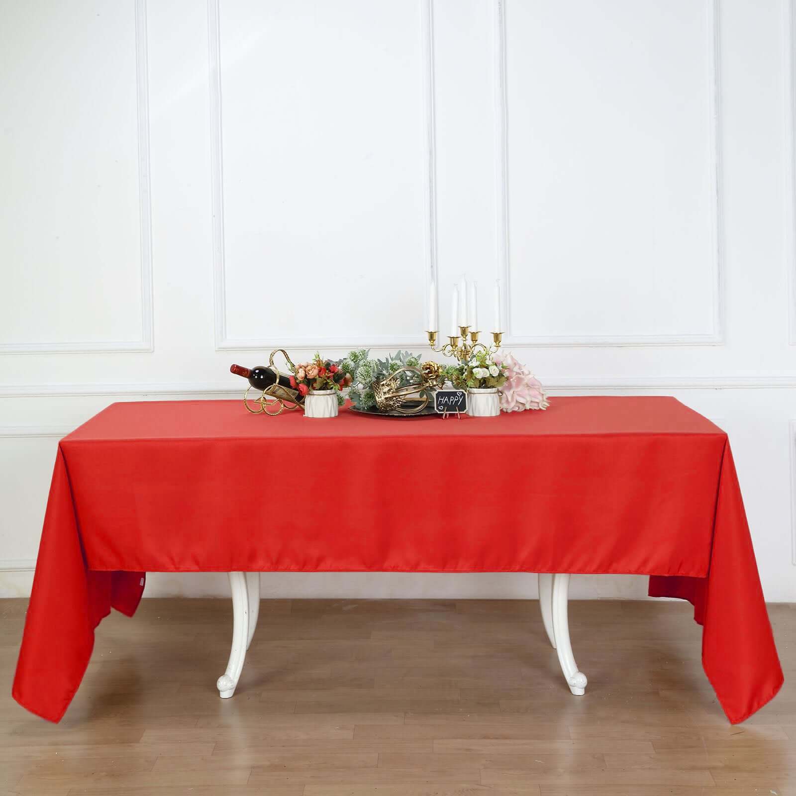 Red Polyester Rectangle Tablecloth 60x126 - Wrinkle-Resistant, Ideal for Various Events