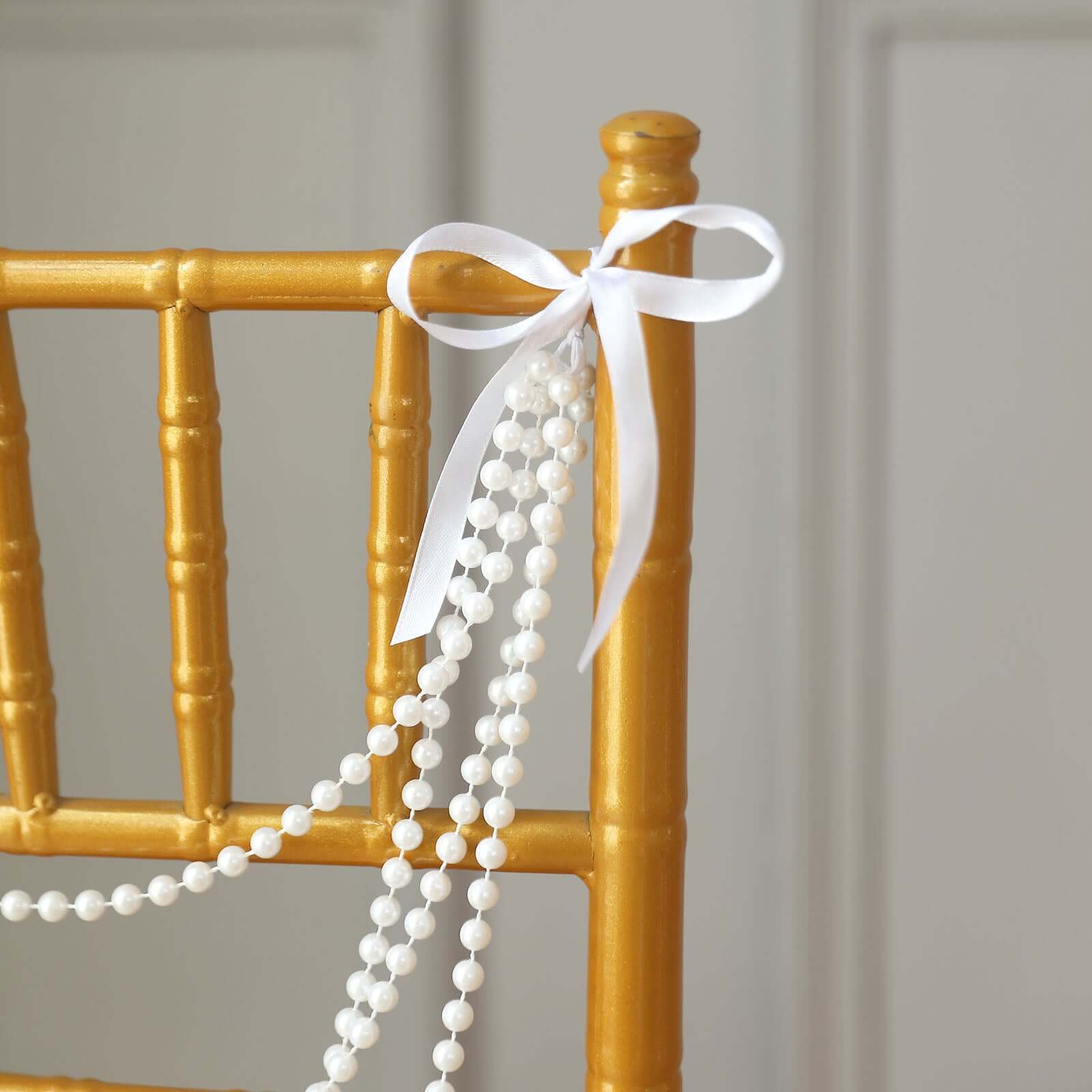 Hot Sale! White Faux Pearl Beaded 16-Foot Chair Back Garland Sash for Chiavari Chairs, Gatsby-Style Wedding Decor