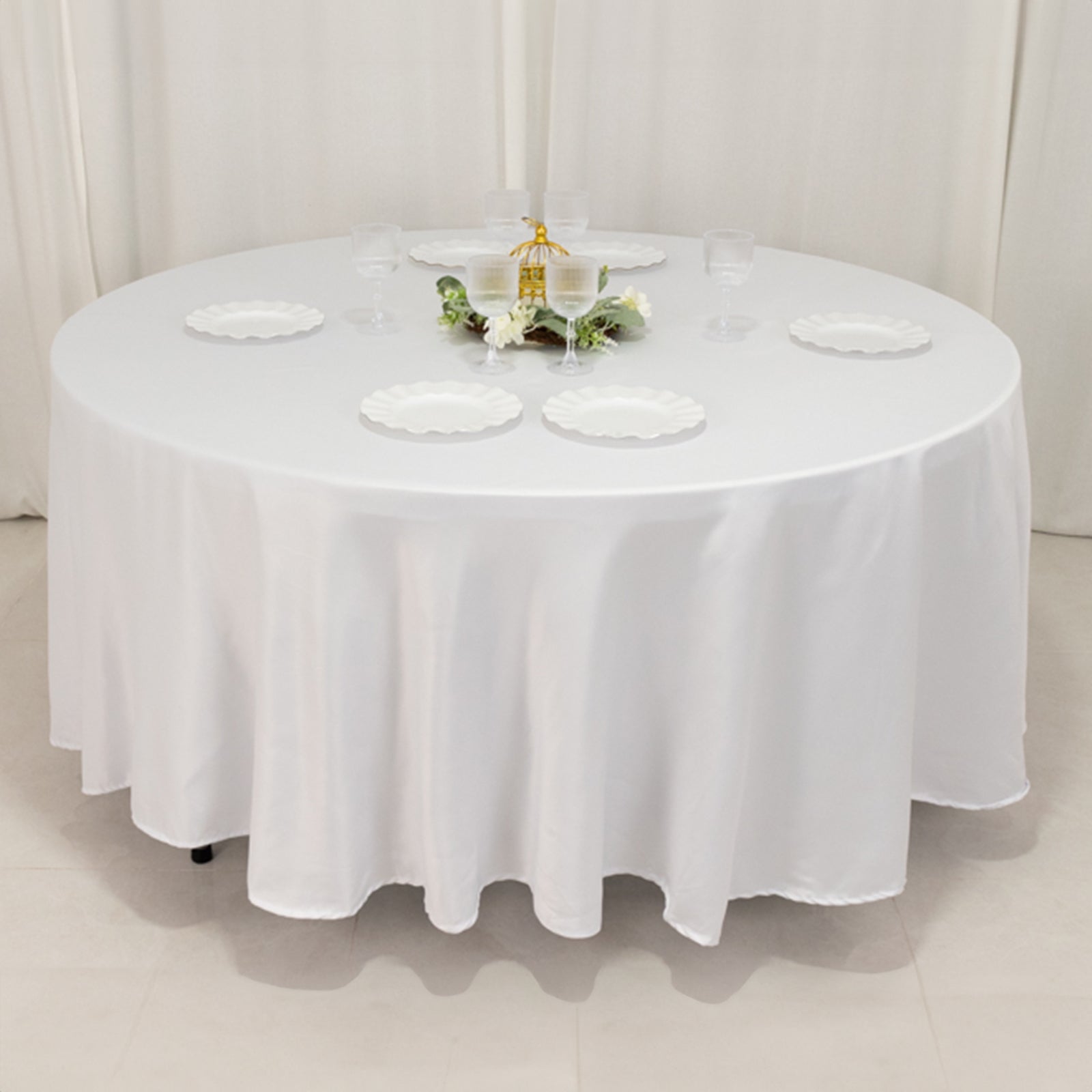 Premium Lamour Satin 108-Inch Round White Tablecloth - Ideal for Elegant Weddings and Events