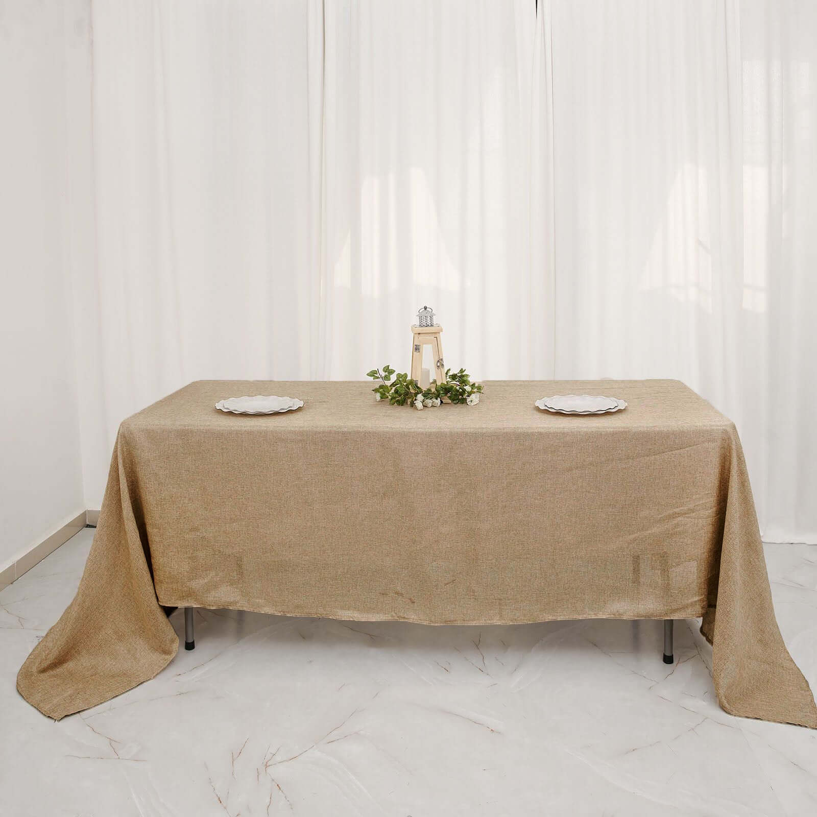 Natural Faux Burlap Rectangle Tablecloth for Rustic Events - 60x102