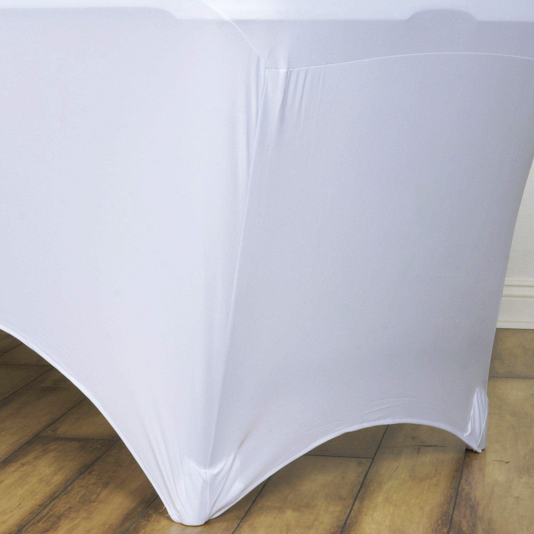 Premium White Stretch Spandex 6ft Rectangle Tablecloth - Ideal for Events & Presentations