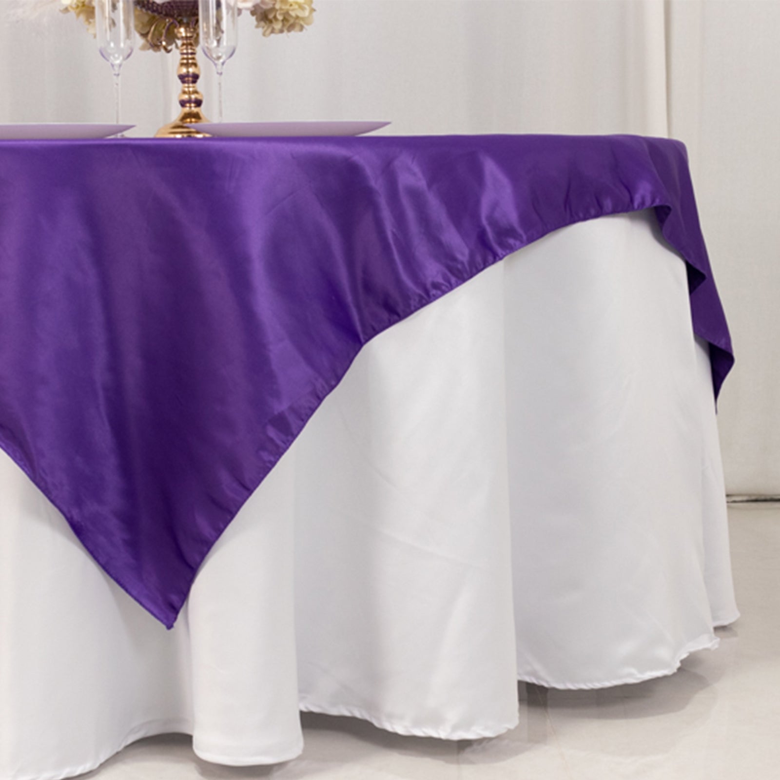 Purple Lamour Satin 72x72 Square Table Overlay with Smooth Finish