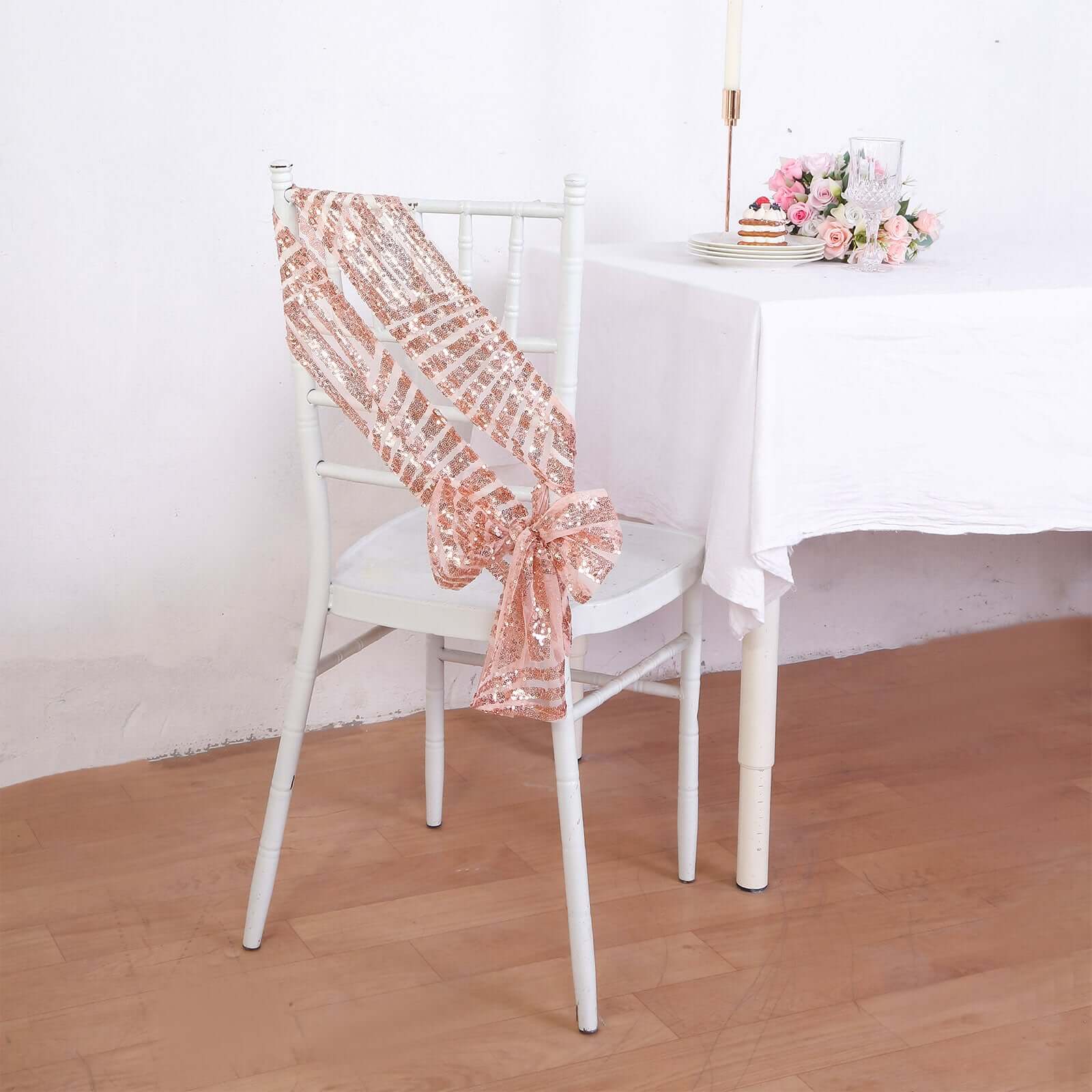 5-Pack Rose Gold Glitz Sequin Chair Sashes with Diamond Design - Exclusive Offer