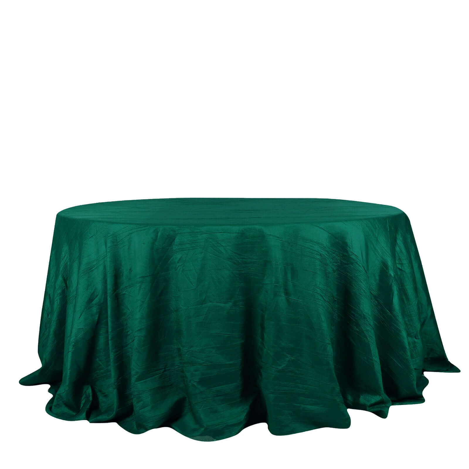 Hunter Emerald Green Seamless Accordion Crinkle Taffeta Round Tablecloth - 132 Inches