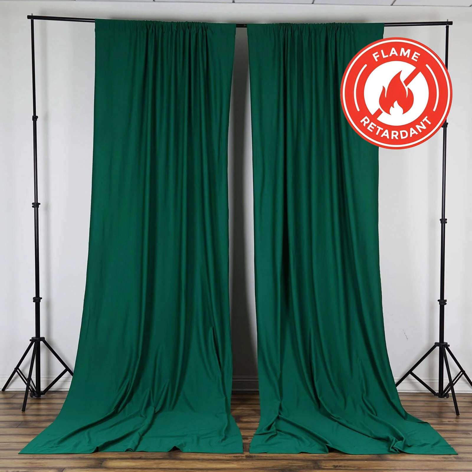 2-Pack Hunter Emerald Green Scuba Polyester Event Curtains - Durable, Flame-Resistant, Wrinkle-Free 10ftx10ft Panels