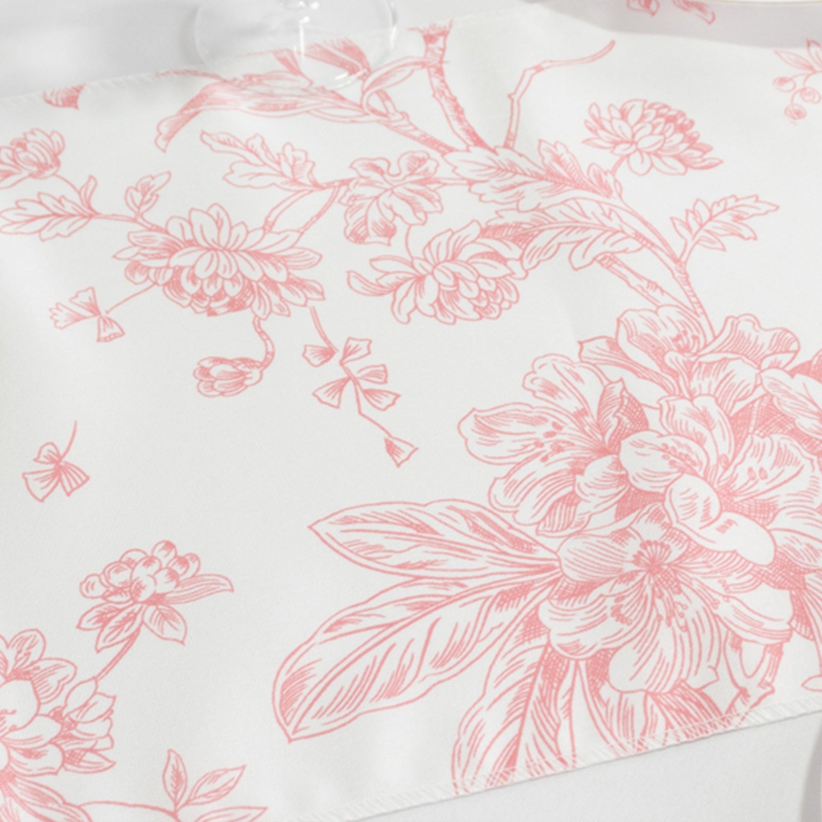 Hot Sale! Reusable White Polyester Table Runner with Pink French Toile Floral Print, 12x108