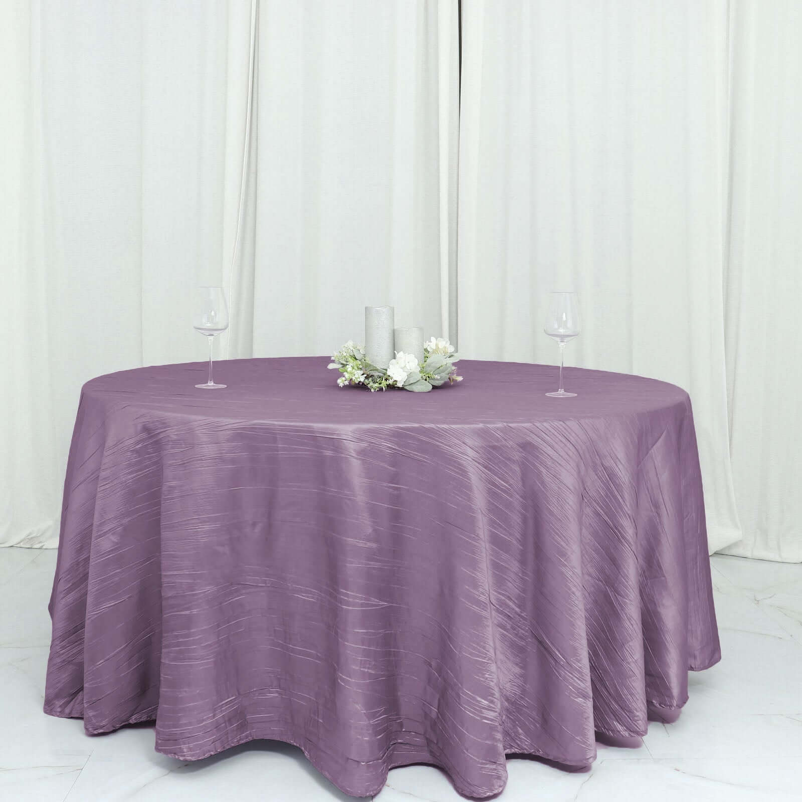 Seamless Violet Amethyst Crinkle Taffeta 120 Round Tablecloth - Perfect for Events