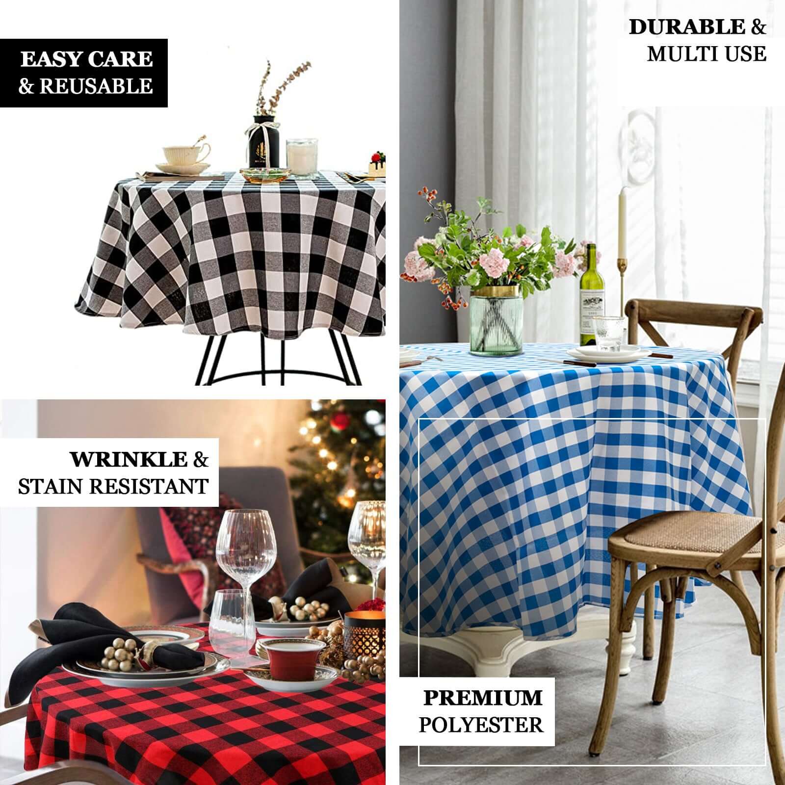 Hot! Polyester 90" Round Checkered Buffalo Plaid Tablecloth in White/Sage Green