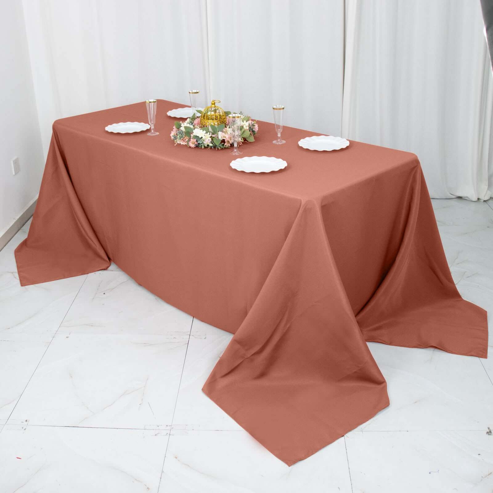 Hot Deal! 90x132 Premium Seamless 220GSM Stain-Resistant Terracotta (Rust) Polyester Tablecloth