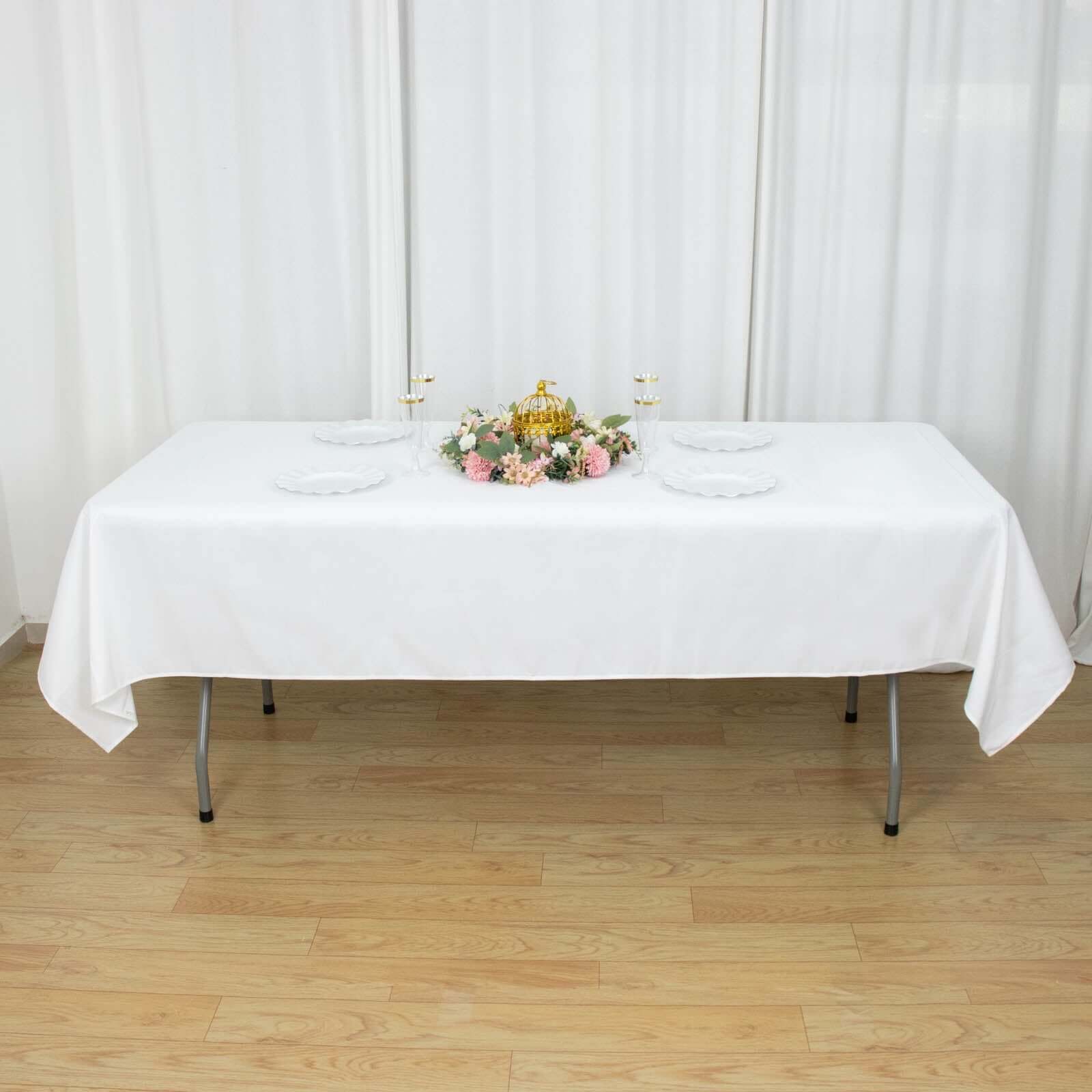 White 54x96 Premium Polyester Rectangle Tablecloth - 220GSM Durable & Stain-Resistant for Events