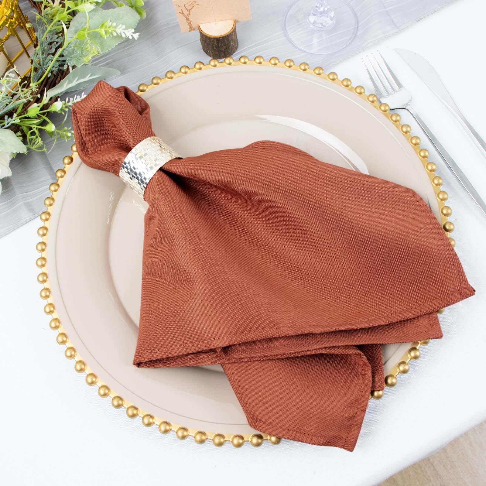 5-Piece Set of Wrinkle-Resistant & Durable 20x20 Terracotta (Rust) Premium Polyester Dinner Napkins