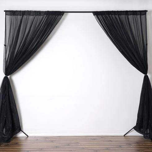 2-Pack 10ftx10ft Black Durable Flame-Resistant Chiffon Event Curtain Drapes with Rod Pockets
